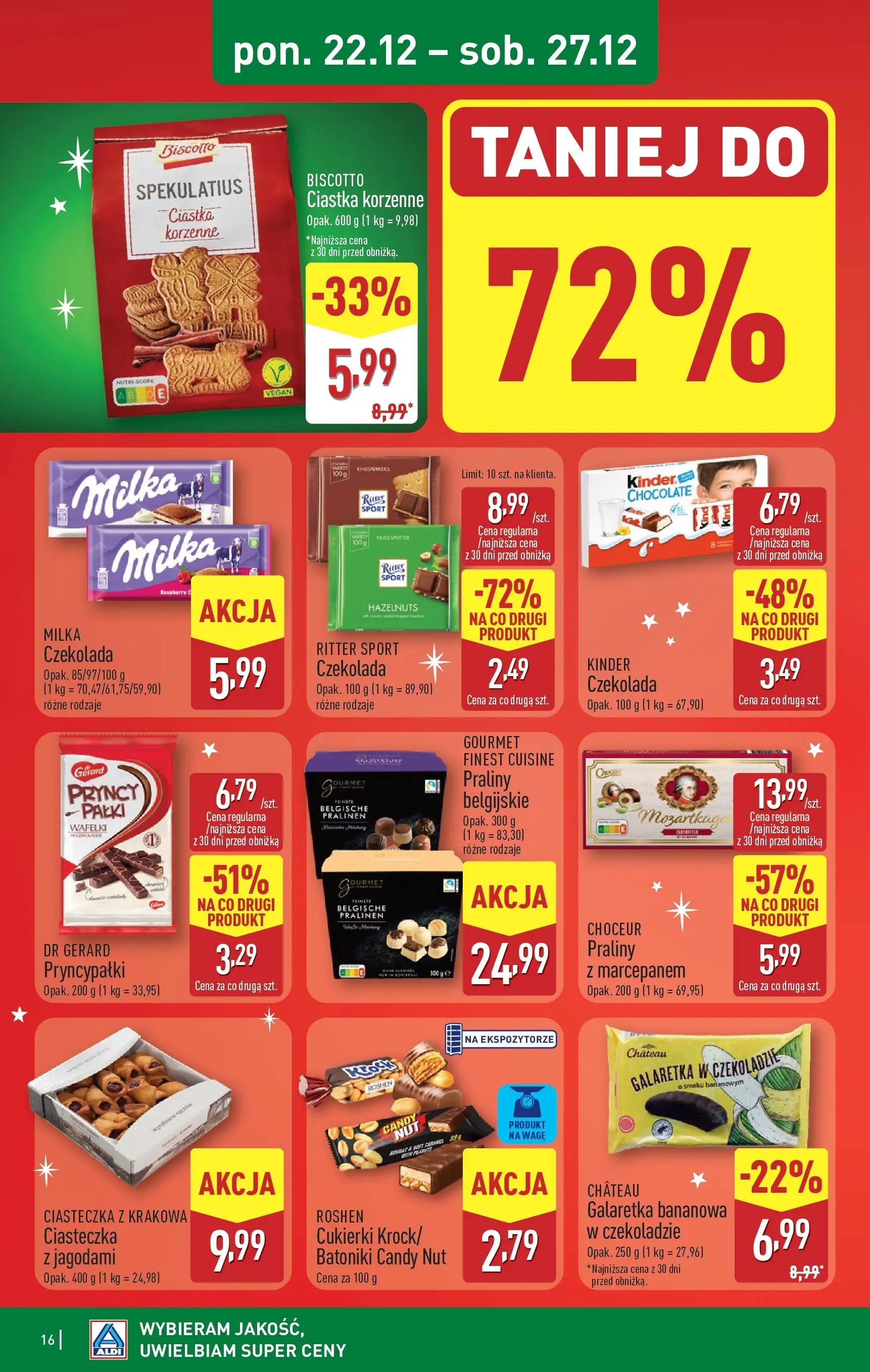 Aldi - Święta w super cenach w ALDI od 21.12.2025 - Ulotka PDF, promocje | Strona: 16 | Produkty: Galaretka, Praliny, Milka, Ciastka