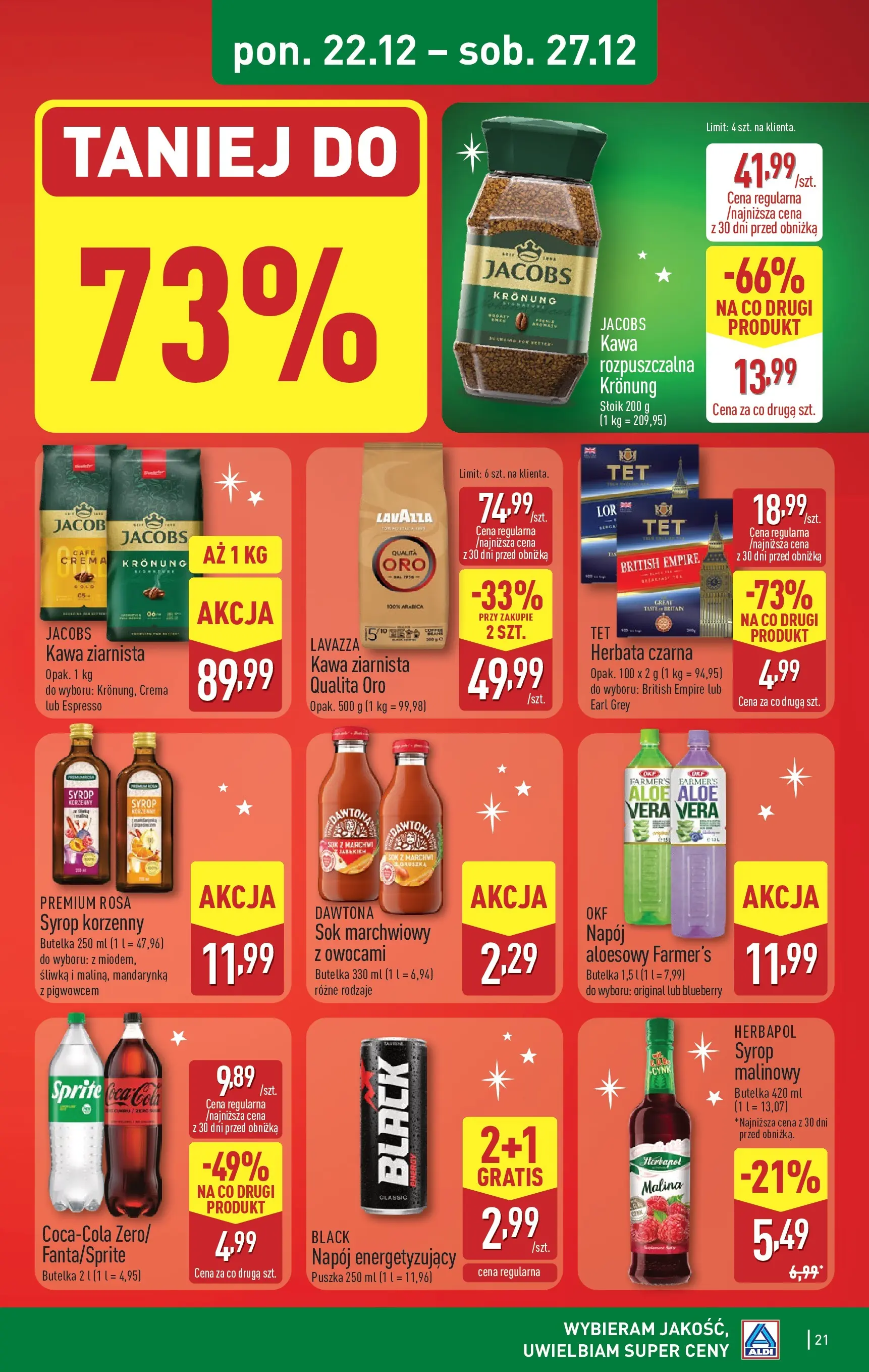 Aldi - Święta w super cenach w ALDI od 21.12.2025 - Ulotka PDF, promocje | Strona: 21 | Produkty: Syrop, Sprite, Herbata, Sok marchwiowy