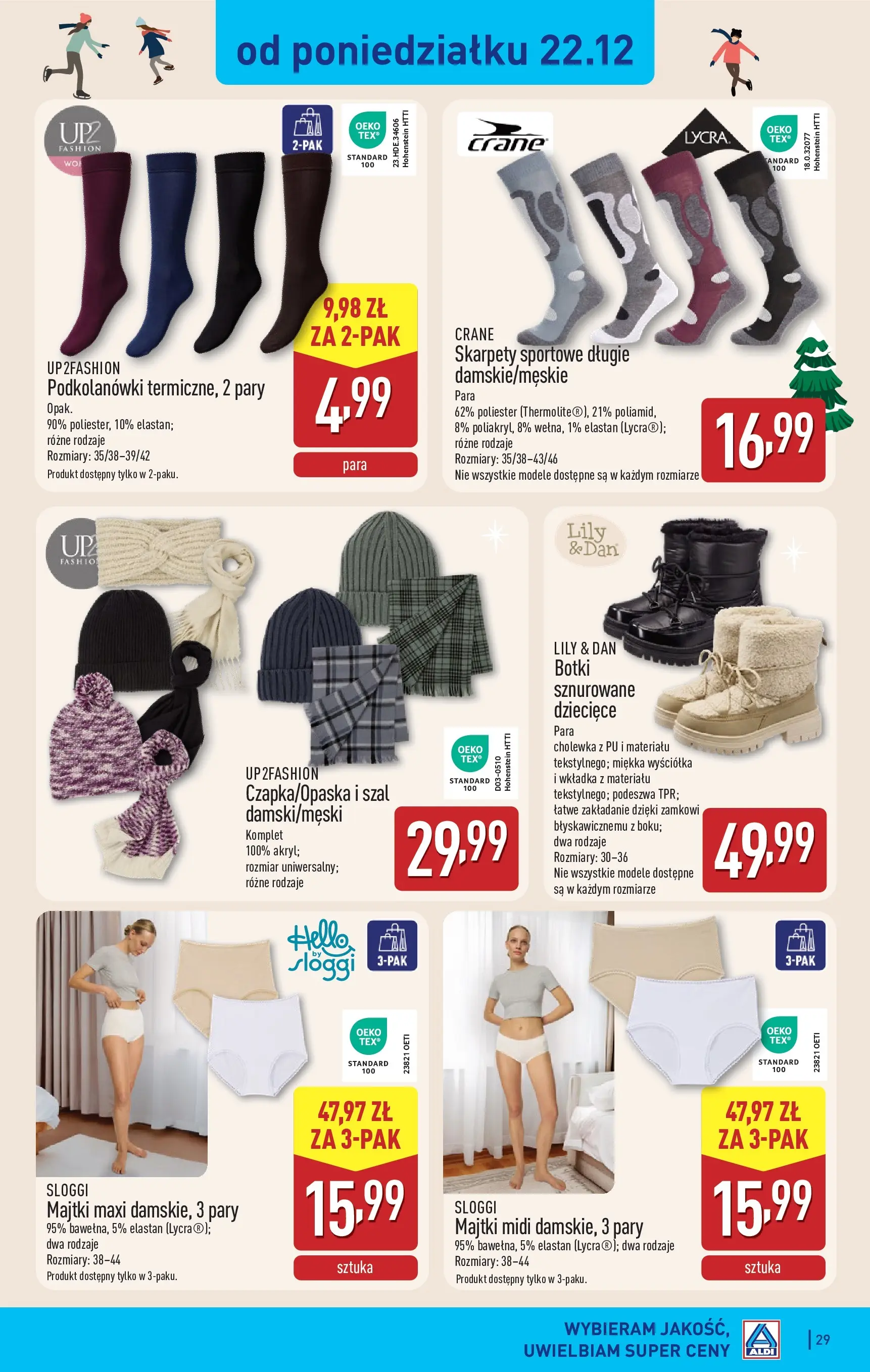 Aldi - Święta w super cenach w ALDI od 21.12.2025 - Ulotka PDF, promocje | Strona: 29 | Produkty: Majtki, Skarpety, Szal, Podkolanówki