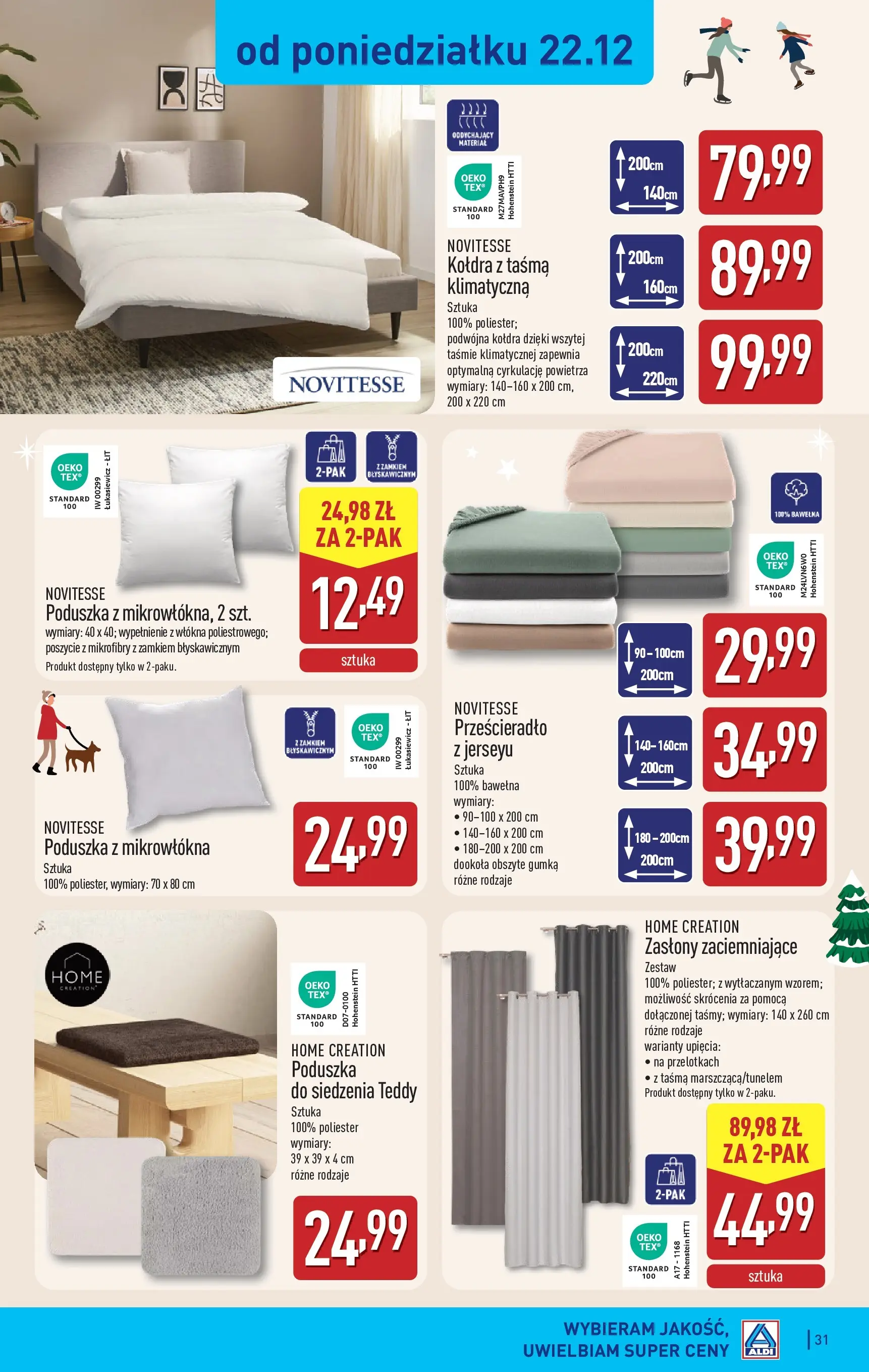 Aldi - Święta w super cenach w ALDI od 21.12.2025 - Ulotka PDF, promocje | Strona: 31 | Produkty: Poduszka, Kołdra, Zasłony
