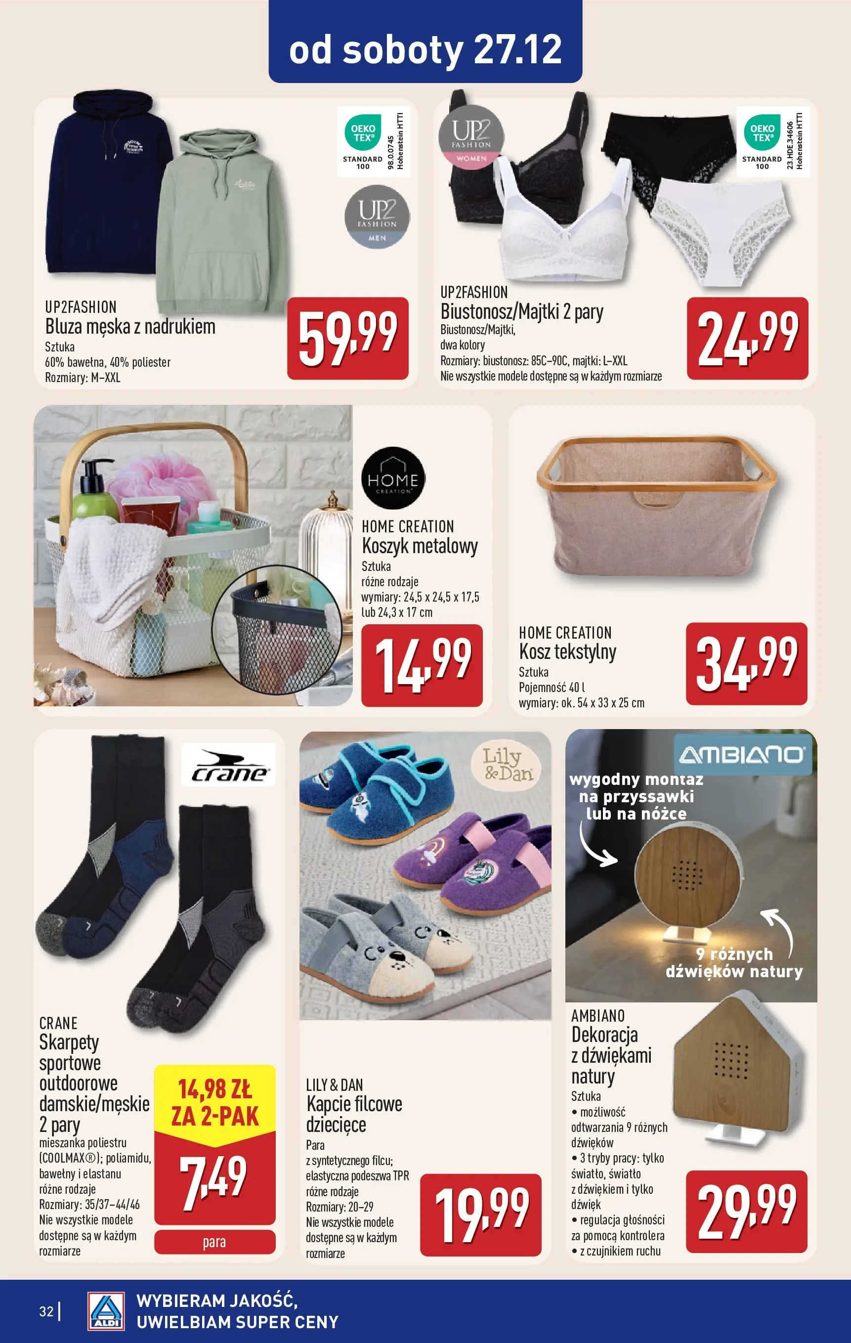 Aldi - Święta w super cenach w ALDI od 21.12.2025 - Ulotka PDF, promocje | Strona: 32 | Produkty: Majtki, Biustonosz, Skarpety, Kosz