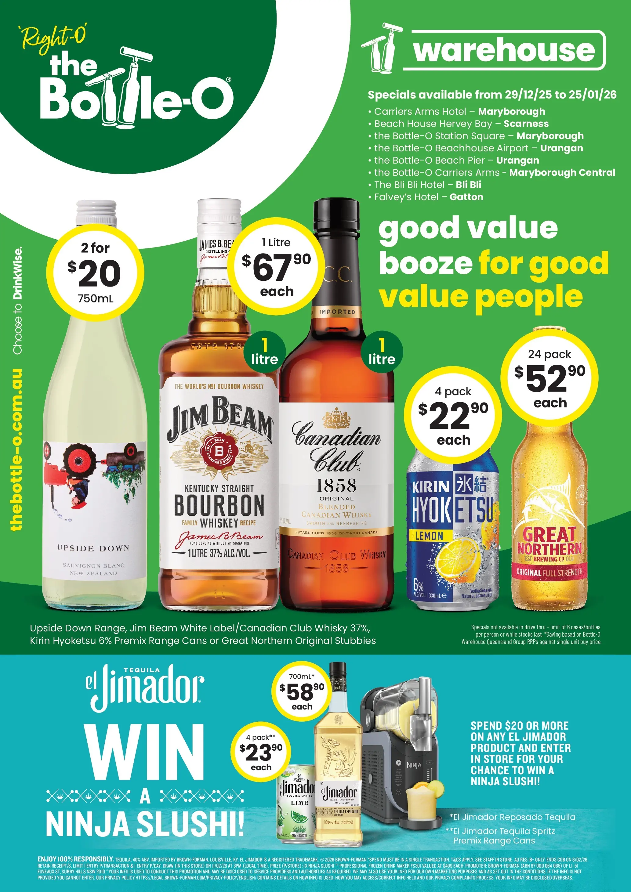 The Bottle-O - Good Value Booze, For Good Value People. QLD 29/12 - 28/12/2025 > weekly / monthly specials | Page: 1 | Products: Vodka, Whiskey, Lemon, Lime