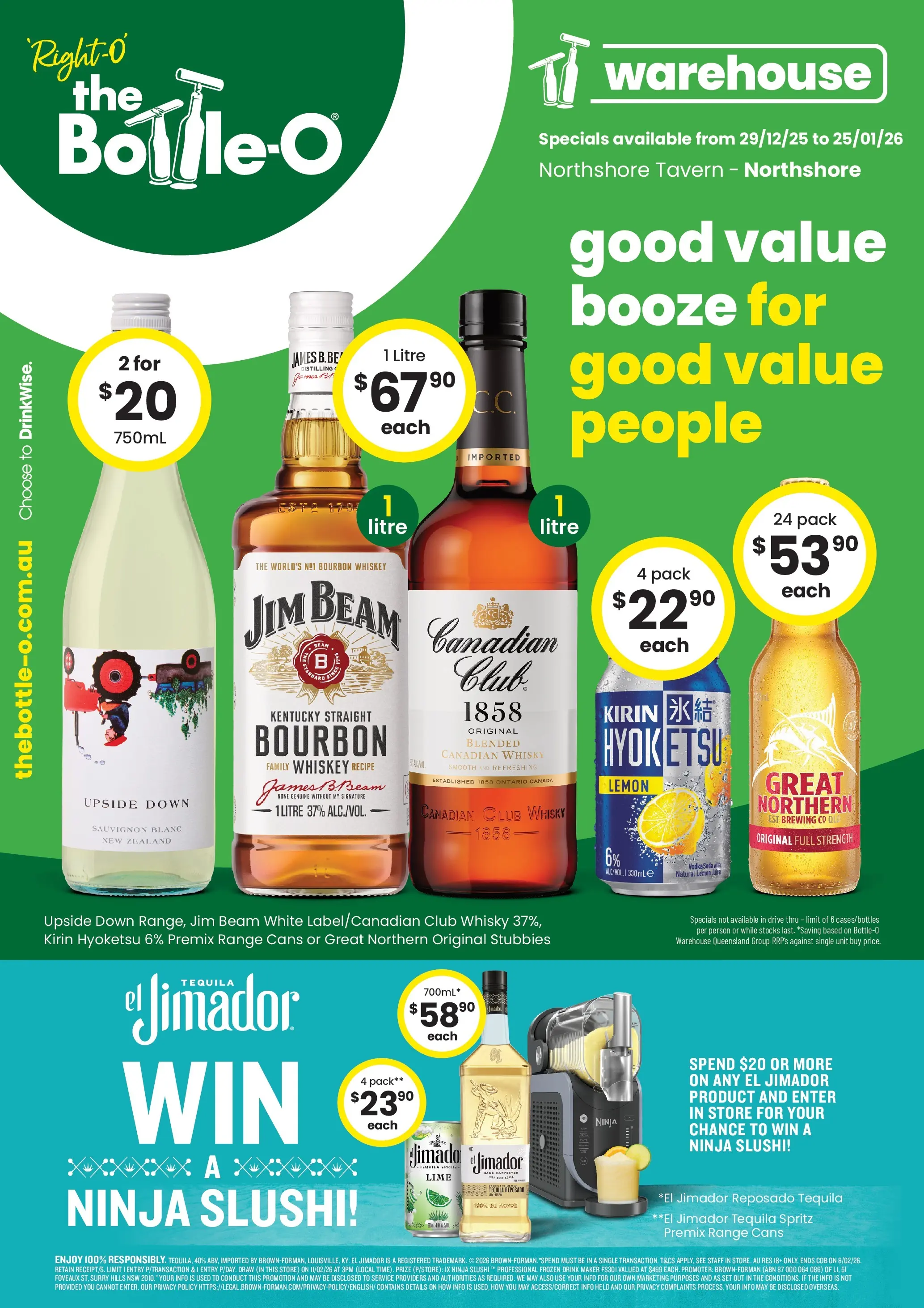 The Bottle-O - Good Value Booze, For Good Value People. QLD 29/12 - 28/12/2025 > weekly / monthly specials | Page: 1 | Products: Bourbon, Vodka, Whiskey, Lemon