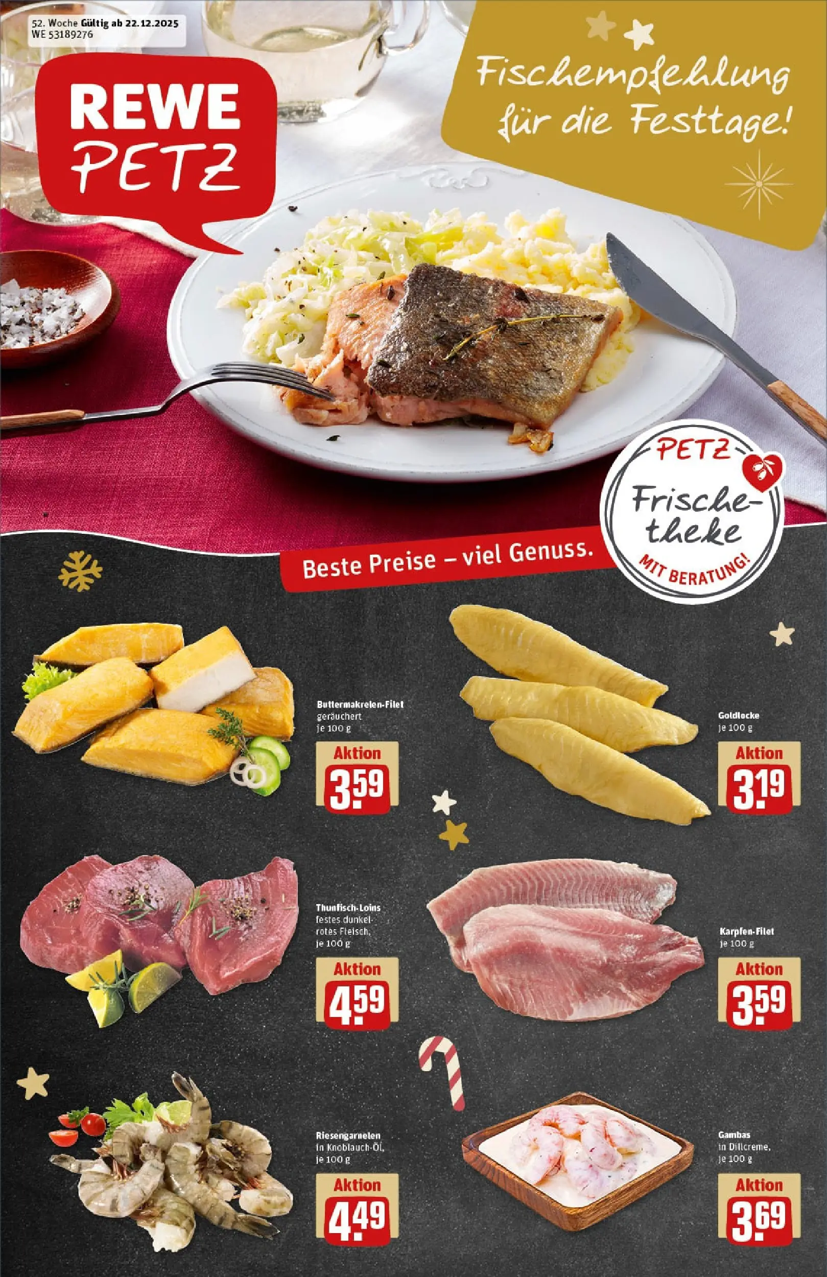 REWE Prospekt ab 22.12.2025 zum Blättern » Angebote | Seite: 1 | Produkte: Butter, Theke, Dill, Fleisch