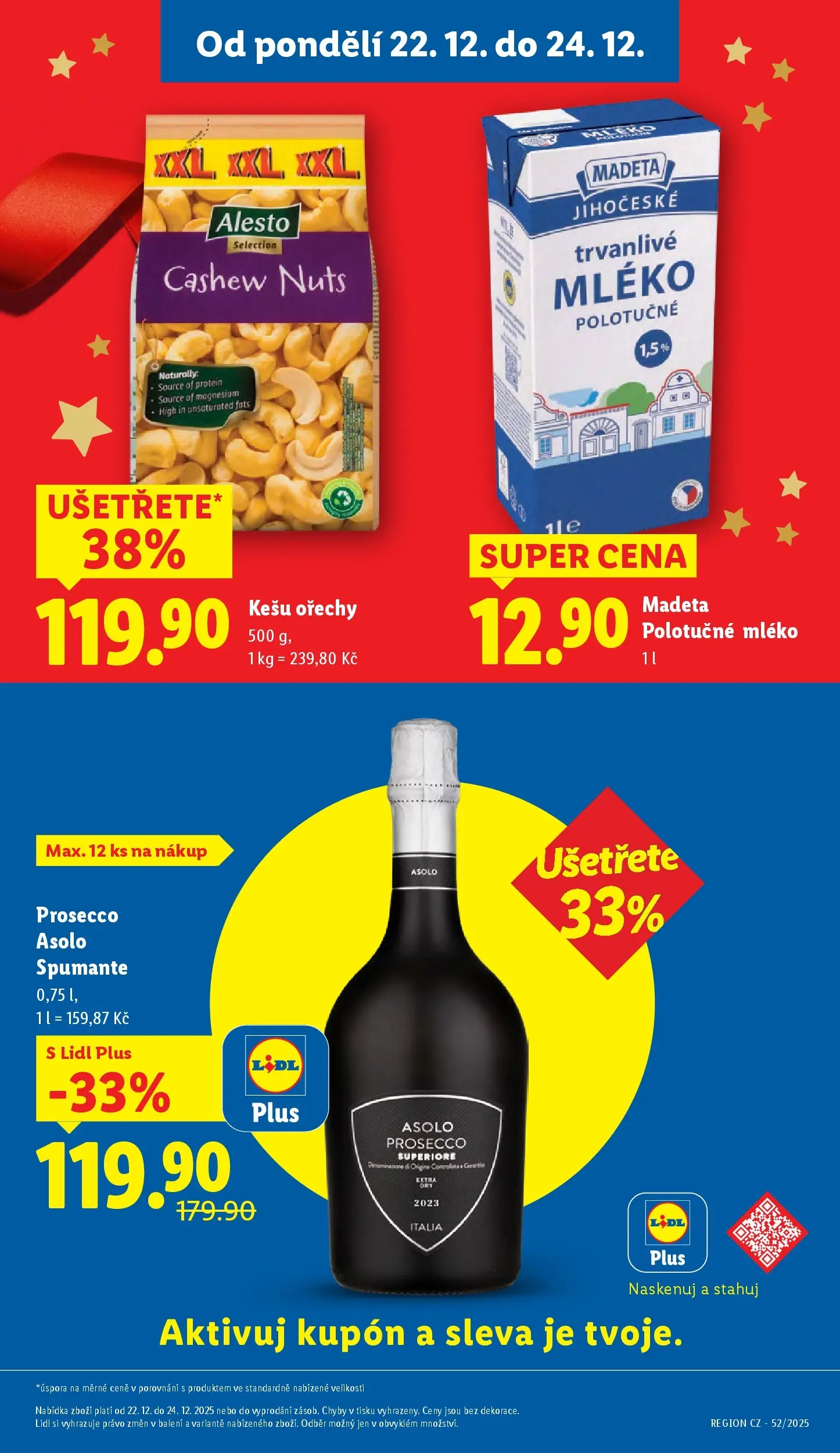 Lidl leták od 20.12.2025 - Nový akční leták | Strana: 3 | Produkty: Kešu ořechy, Prosecco, Polotučné mléko, Protein
