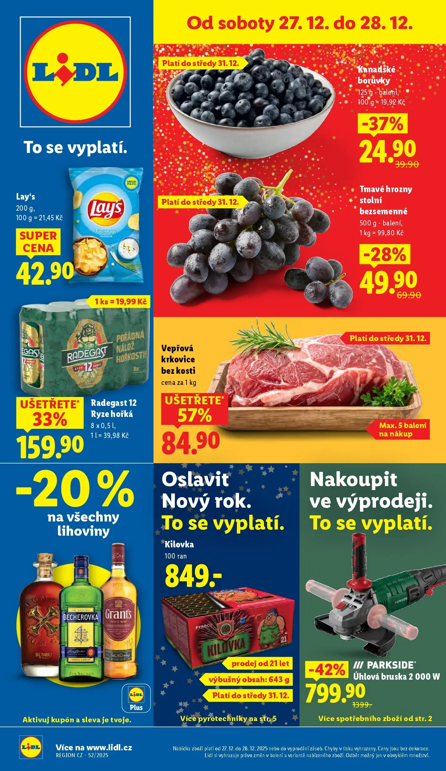 Lidl leták od 26.12.2025 - Nový akční leták | Strana: 1 | Produkty: Parkside, Radegast 12, Krkovice bez kosti, Hrozny