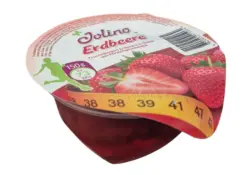 Fruchtdessert mit 27% Erdbeeren in Gelee und Pfirsichgeschmack