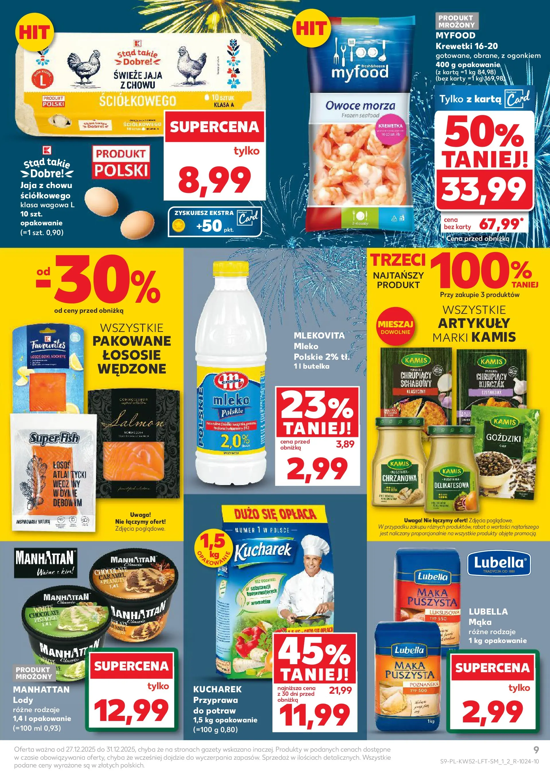 Kaufland - Kaufland Food ważne do 31.12 od 26.12.2025 - od jutra PDF | Strona: 9 | Produkty: Karta, Kurczak, Łosoś, Mleko