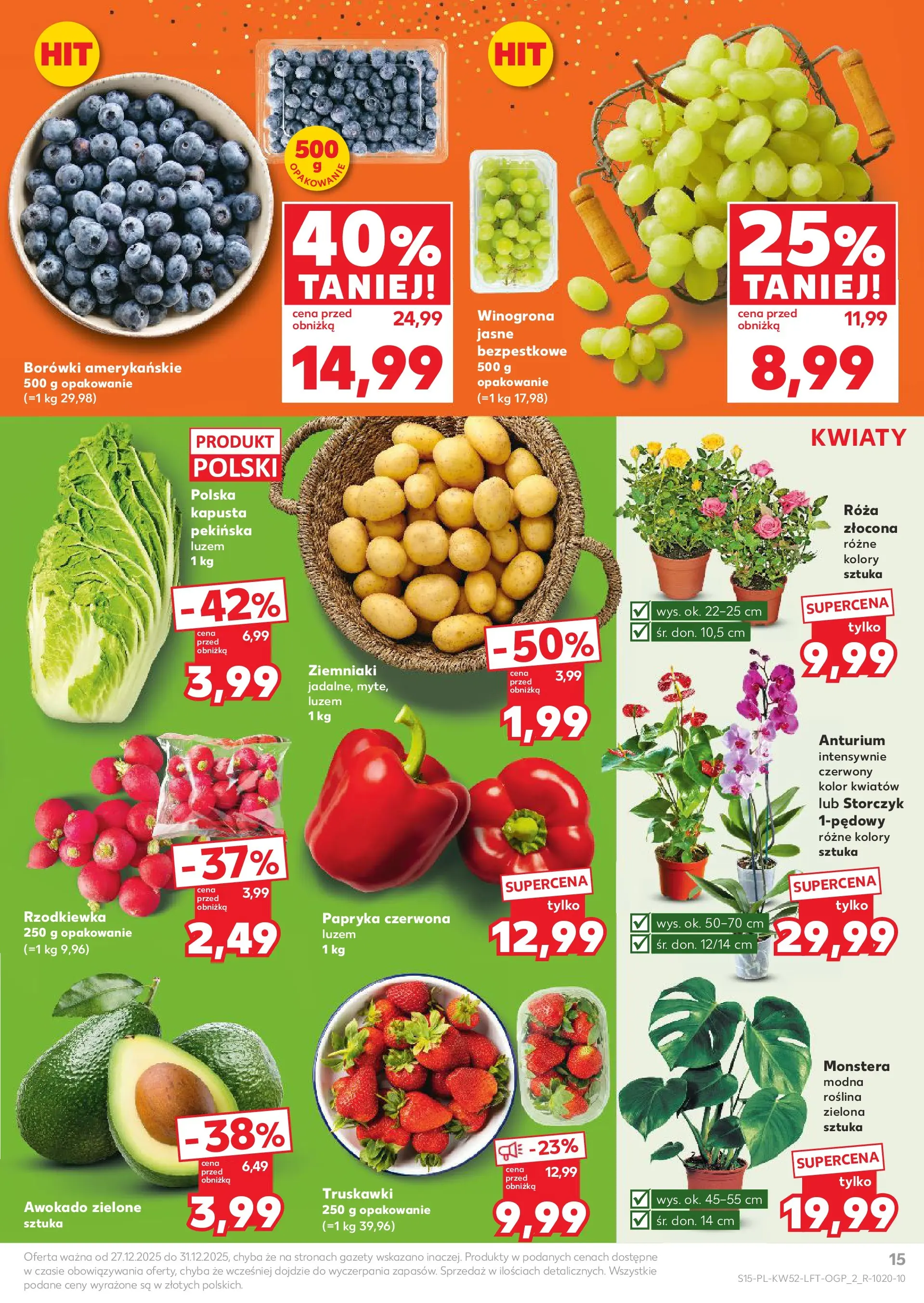 Kaufland - Kaufland Food ważne do 31.12 od 26.12.2025 - od jutra PDF | Strona: 15 | Produkty: Storczyk, Truskawki, Kwiaty, Awokado
