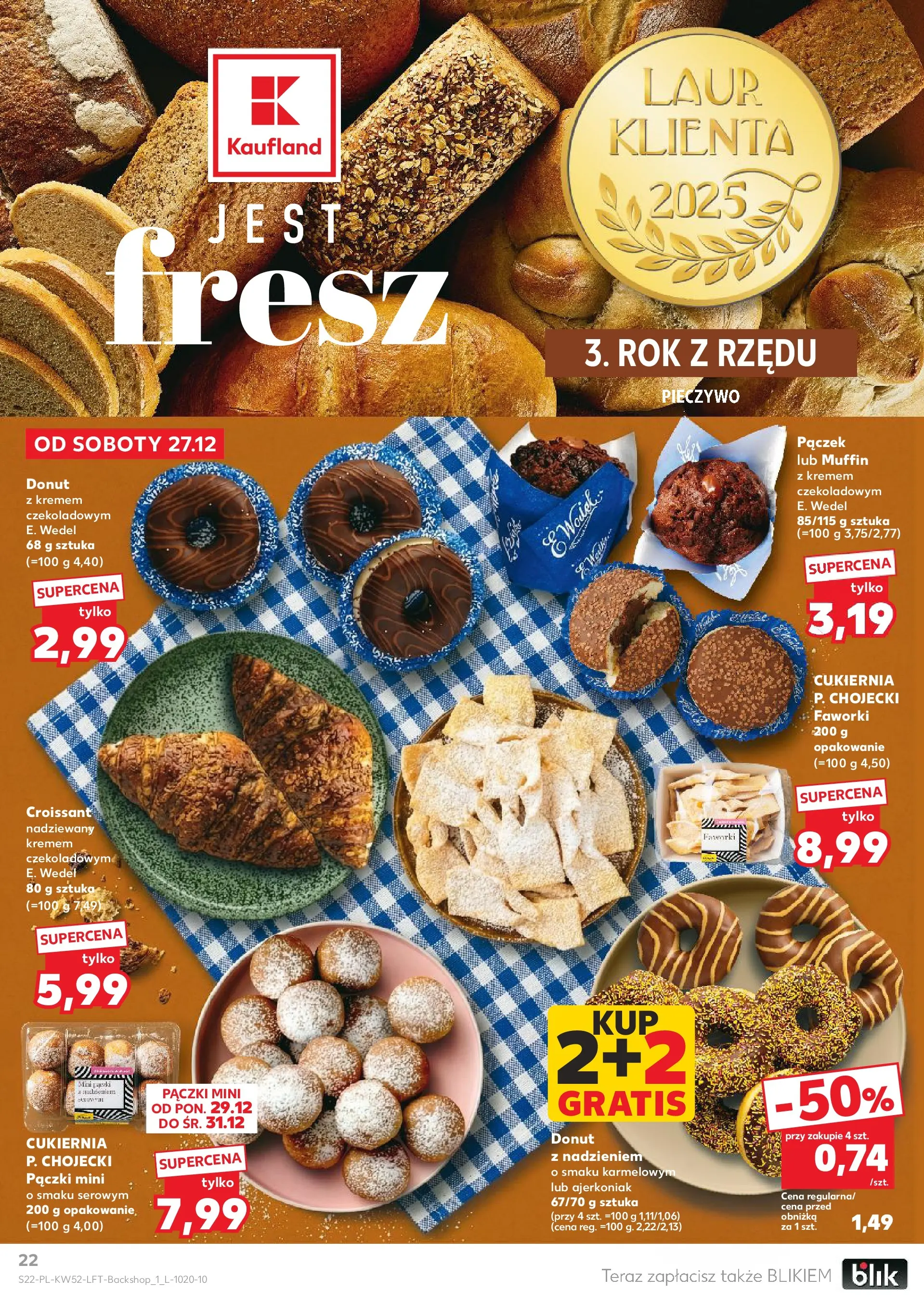 Kaufland - Kaufland Food ważne do 31.12 od 26.12.2025 - od jutra PDF | Strona: 22 | Produkty: Pieczywo, Pączki, Donut