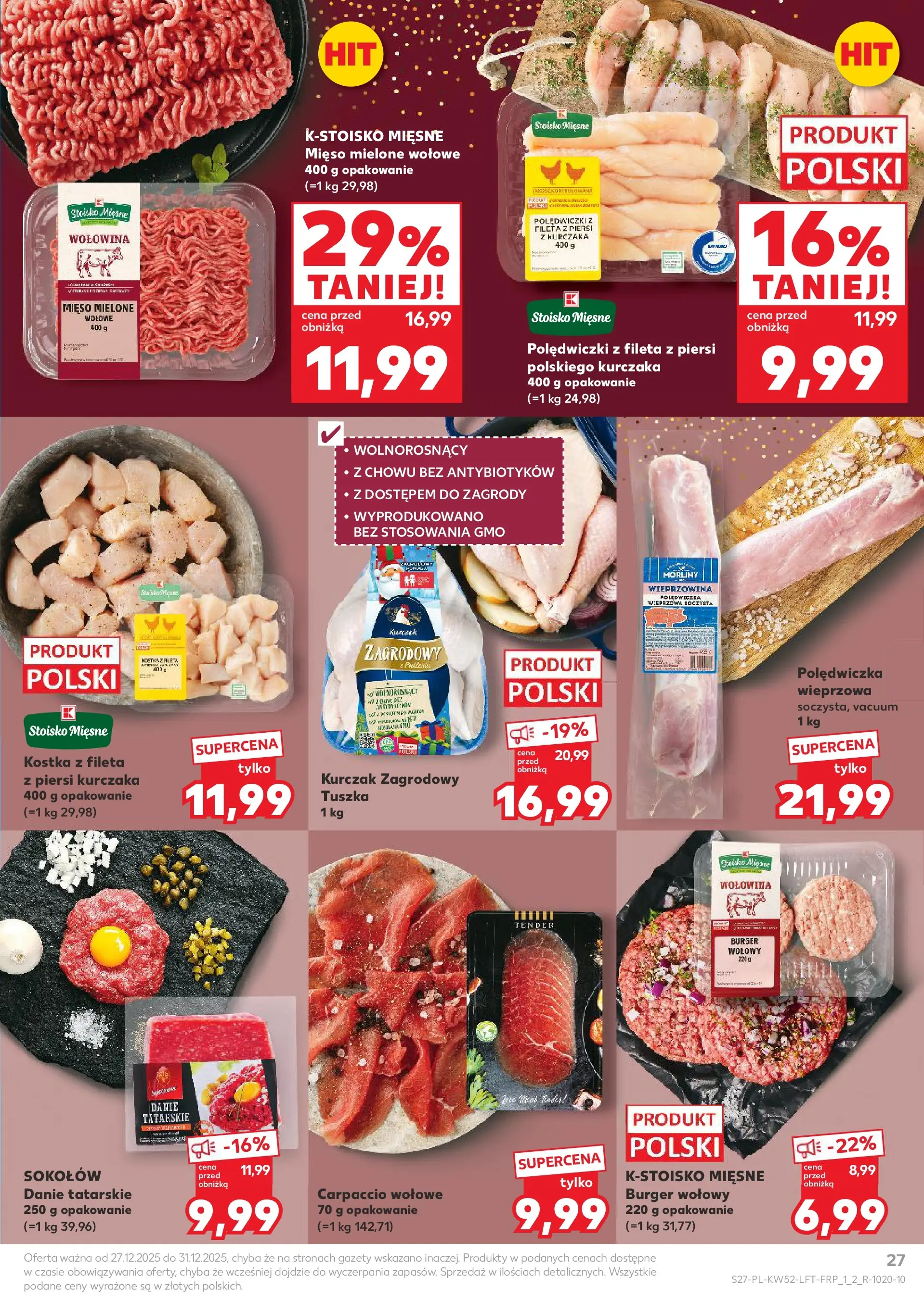 Kaufland - Kaufland Food ważne do 31.12 od 26.12.2025 - od jutra PDF | Strona: 27 | Produkty: Carpaccio wołowe, Carpaccio, Wieprzowina, Wołowina