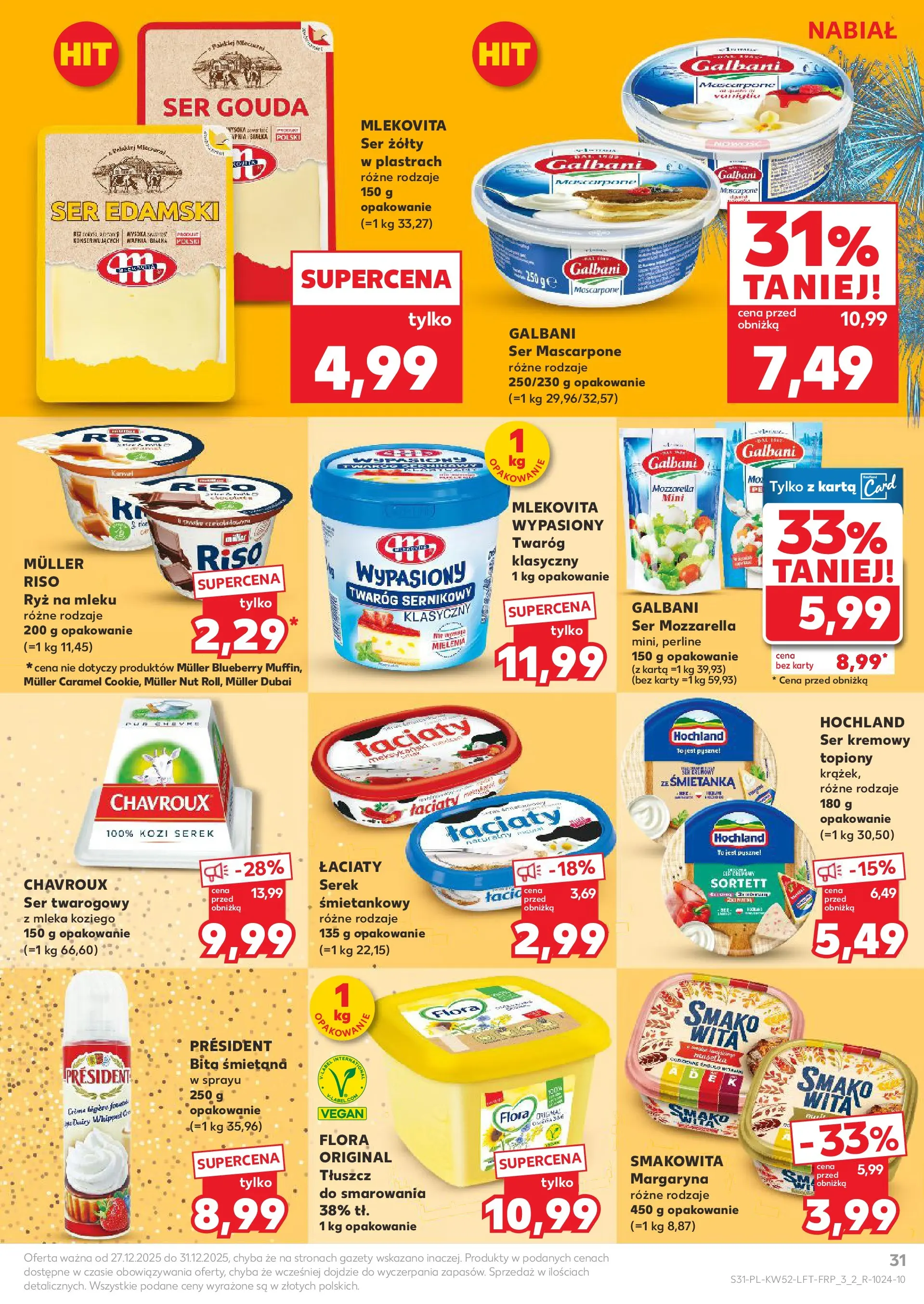 Kaufland - Kaufland Food ważne do 31.12 od 26.12.2025 - od jutra PDF | Strona: 31 | Produkty: Karta, Serek, Ser edamski, Mozzarella