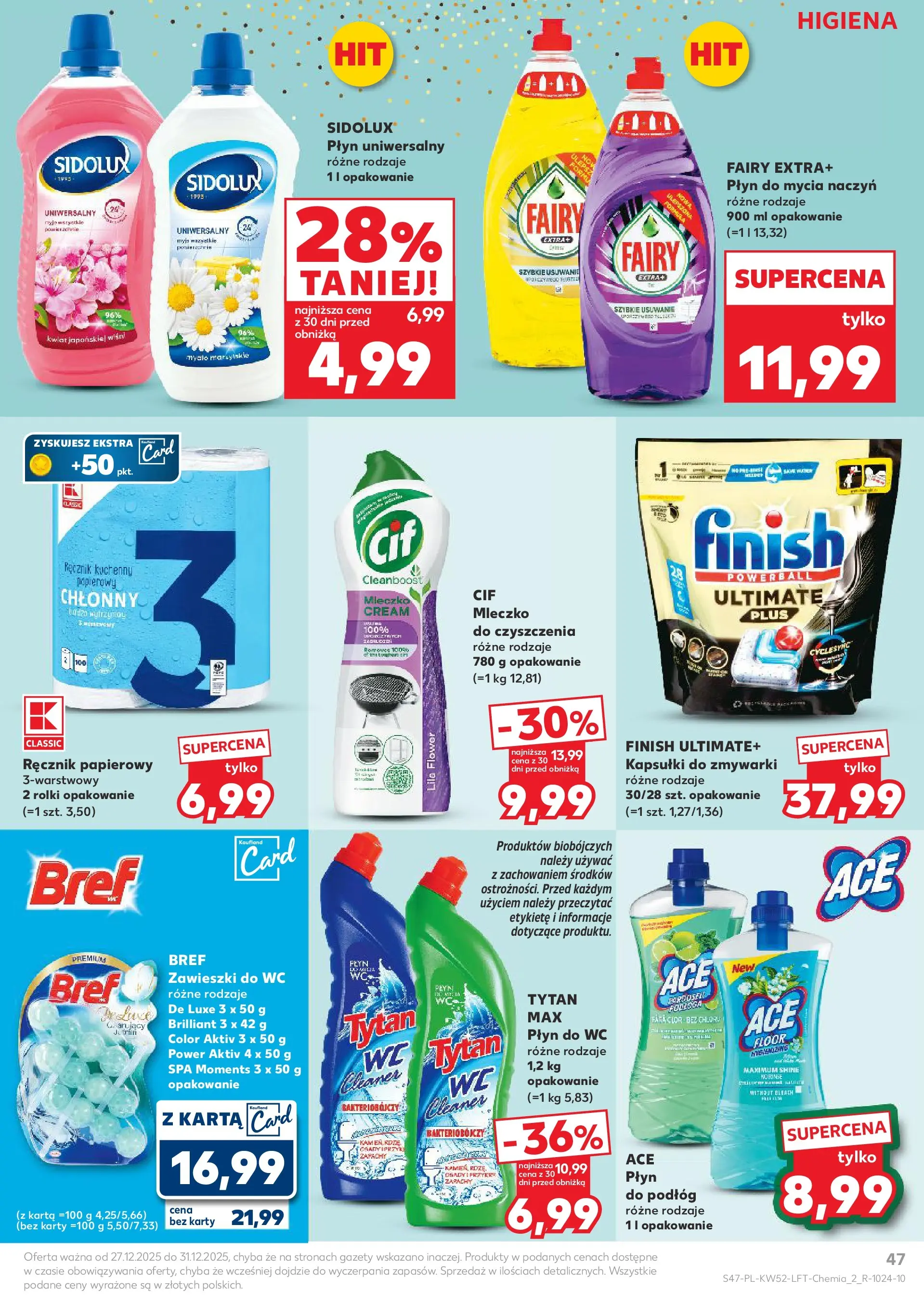 Kaufland - Kaufland Food ważne do 31.12 od 26.12.2025 - od jutra PDF | Strona: 47 | Produkty: Karta, Fairy, Finish, Płyn do mycia naczyń