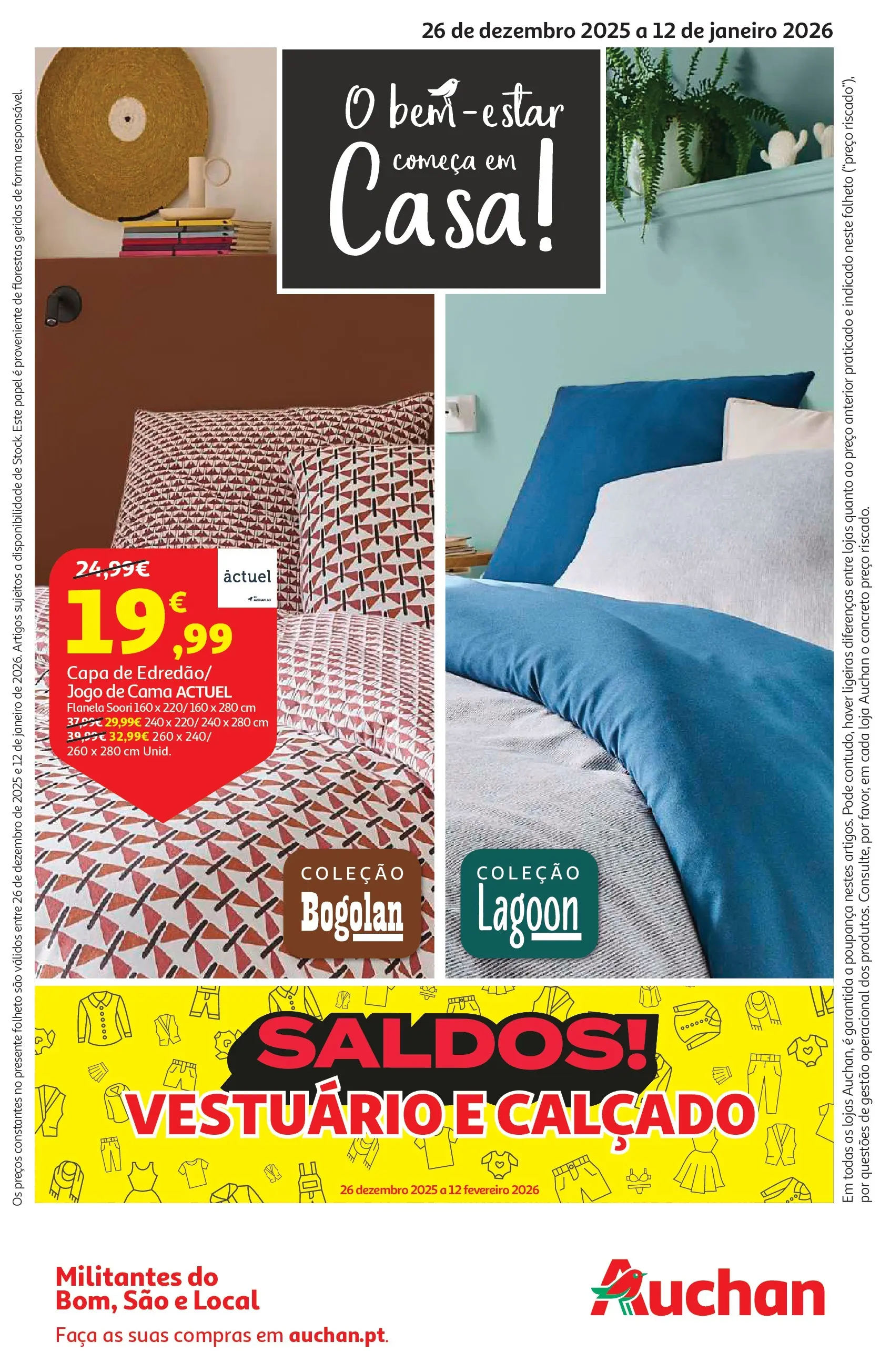 Auchan - O bem-estar começa em casa! » de 26/12/2025 - 12/01/2026 | Página: 1 | Produtos: Faca, Jogo de cama, Cama