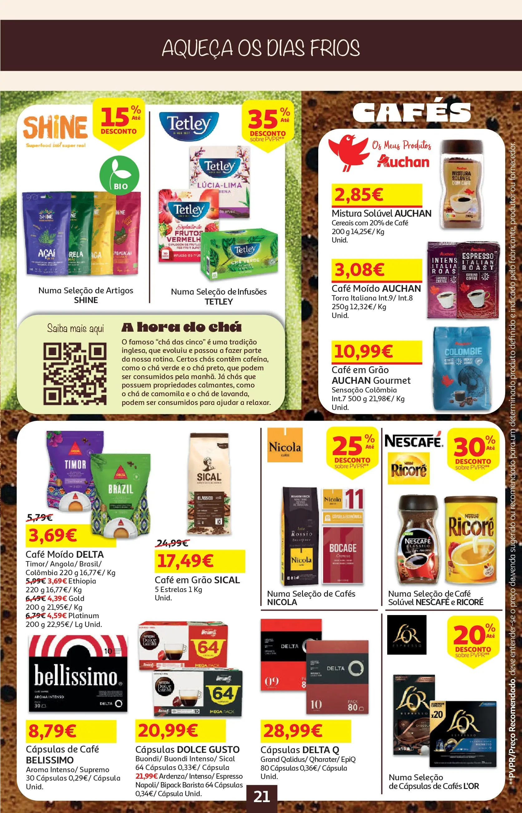Auchan - O bem-estar começa em casa! » de 26/12/2025 - 12/01/2026 | Página: 21 | Produtos: Delta q, Capsulas dolce gusto, Chás, Café