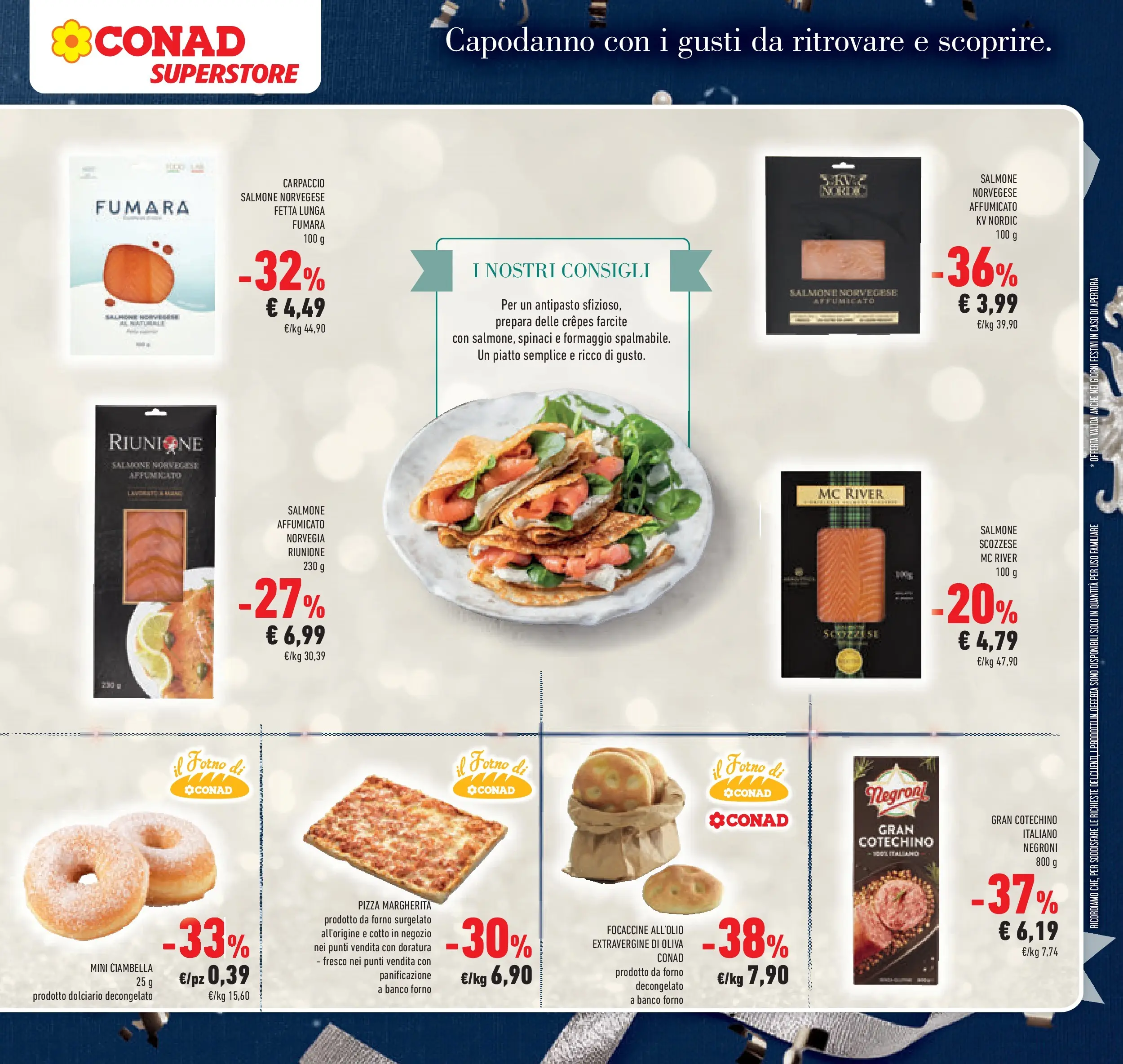 Volantino Conad dal 27/12/2025 > Anteprima | Pagina: 15 | Prodotti: Salmone affumicato, Pizza, Formaggio, Il forno