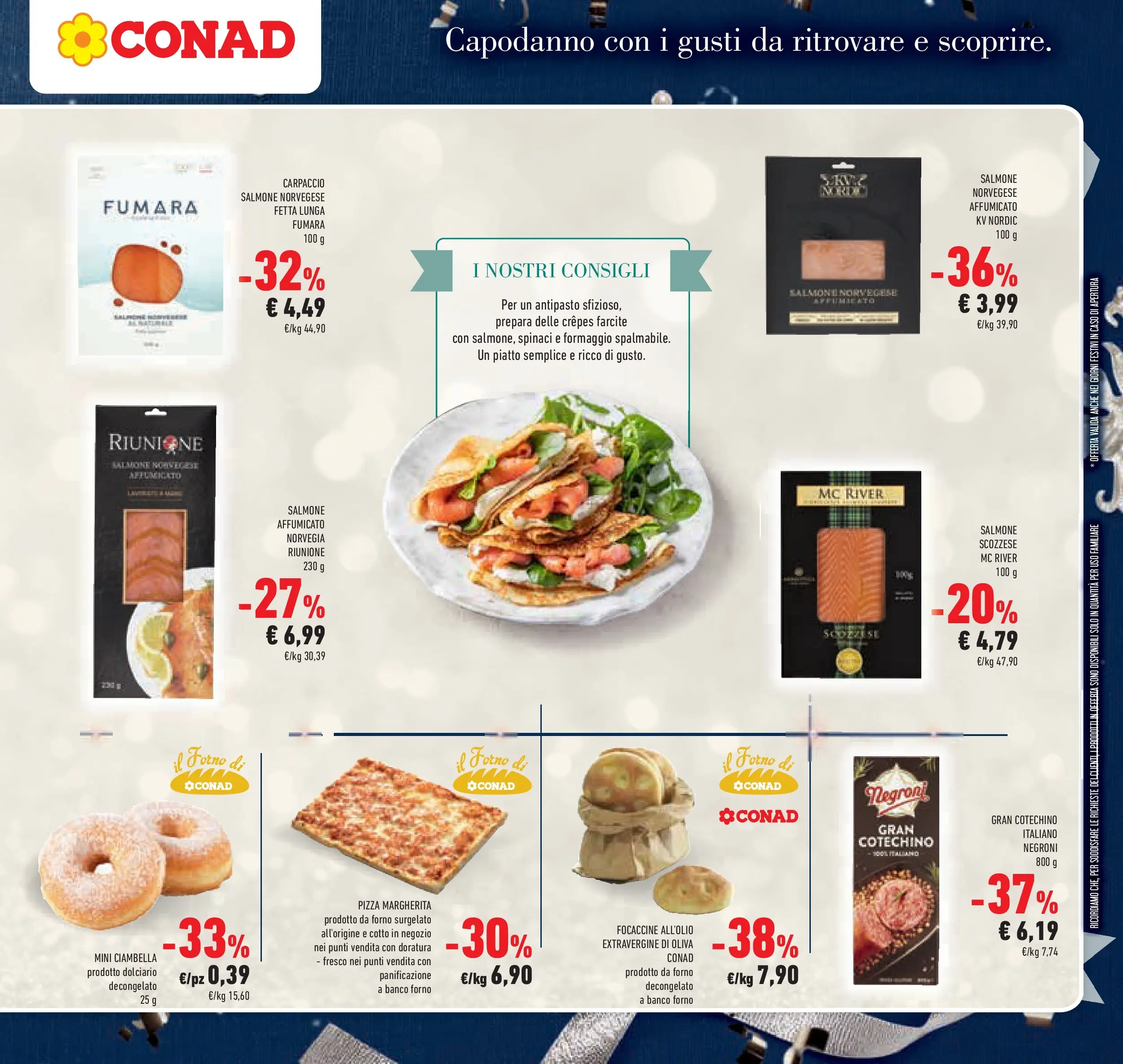 Volantino Conad dal 26/12/2025 > Anteprima | Pagina: 15 | Prodotti: Salmone affumicato, Pizza, Spinaci, Il forno