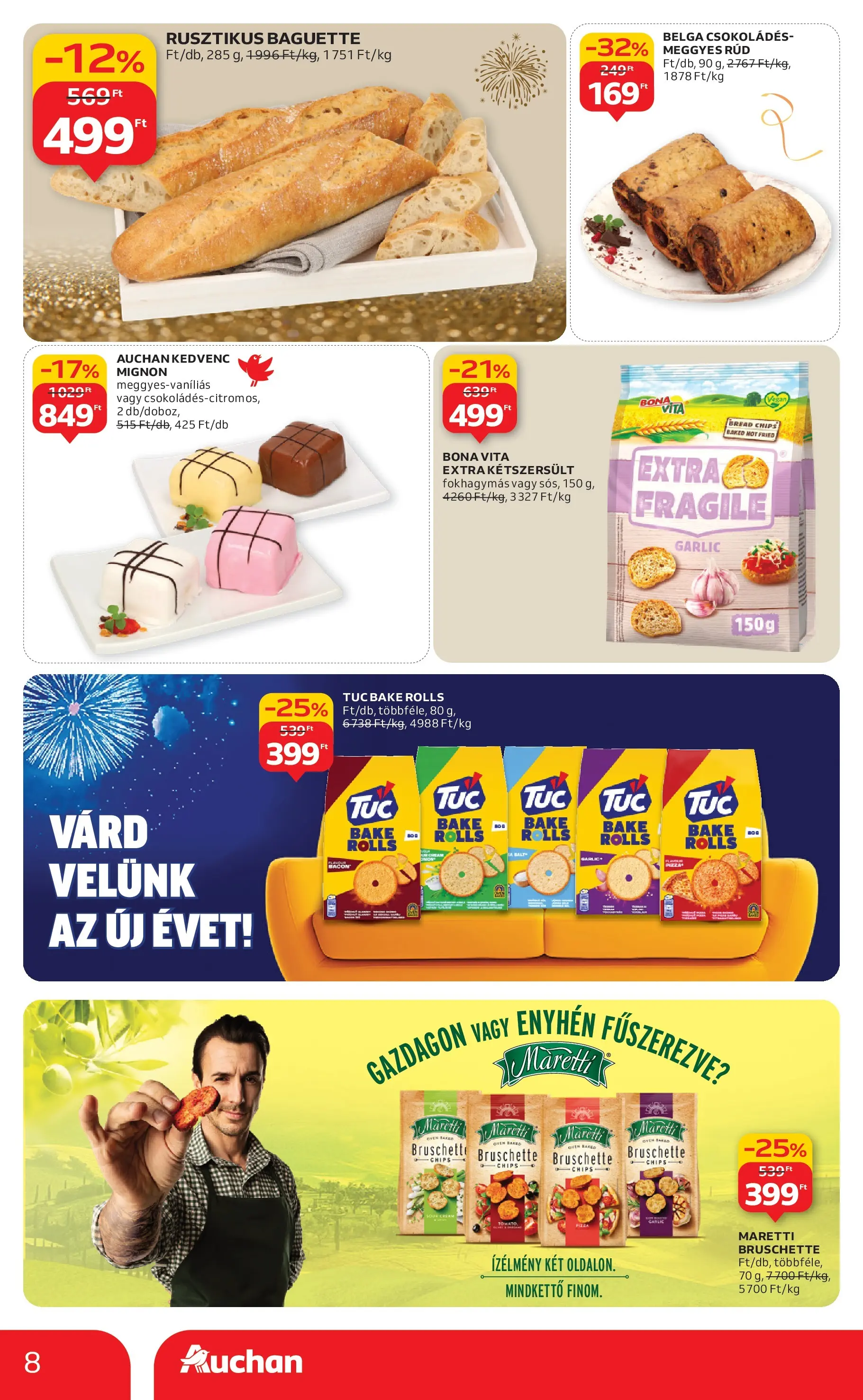 Auchan Akciós újság Székesfehérvár - 2025.12.27. -tól/töl > akció, lapozható szórólap 🛍️ | Oldal: 8 | Termékek: Chips, Bacon, Pizza