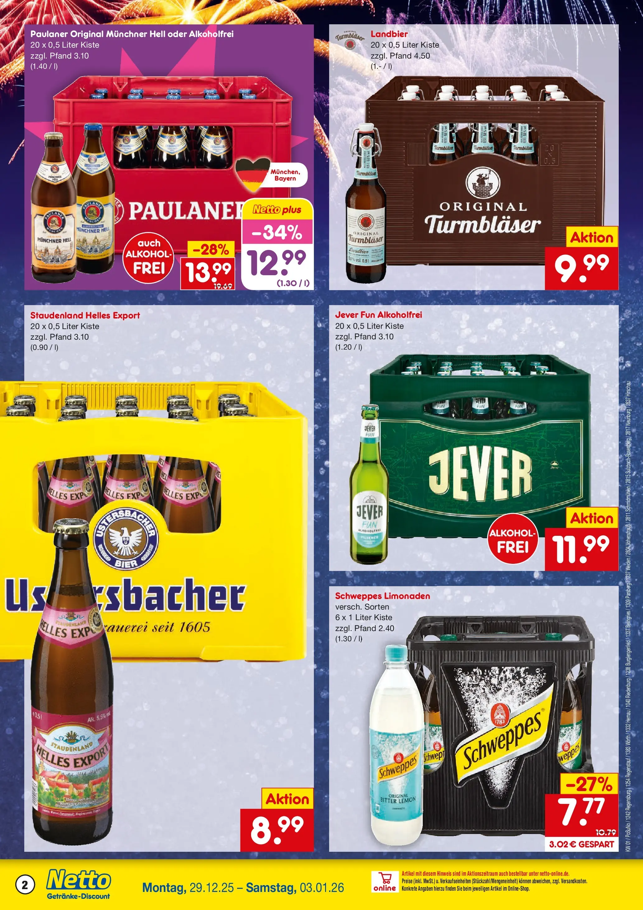 Netto Marken-Discount prospekt Burglengenfeld	 (ab 28.12.2025) » Angebote | Seite: 2 | Produkte: Bier, Schweppes, Jever, Paulaner