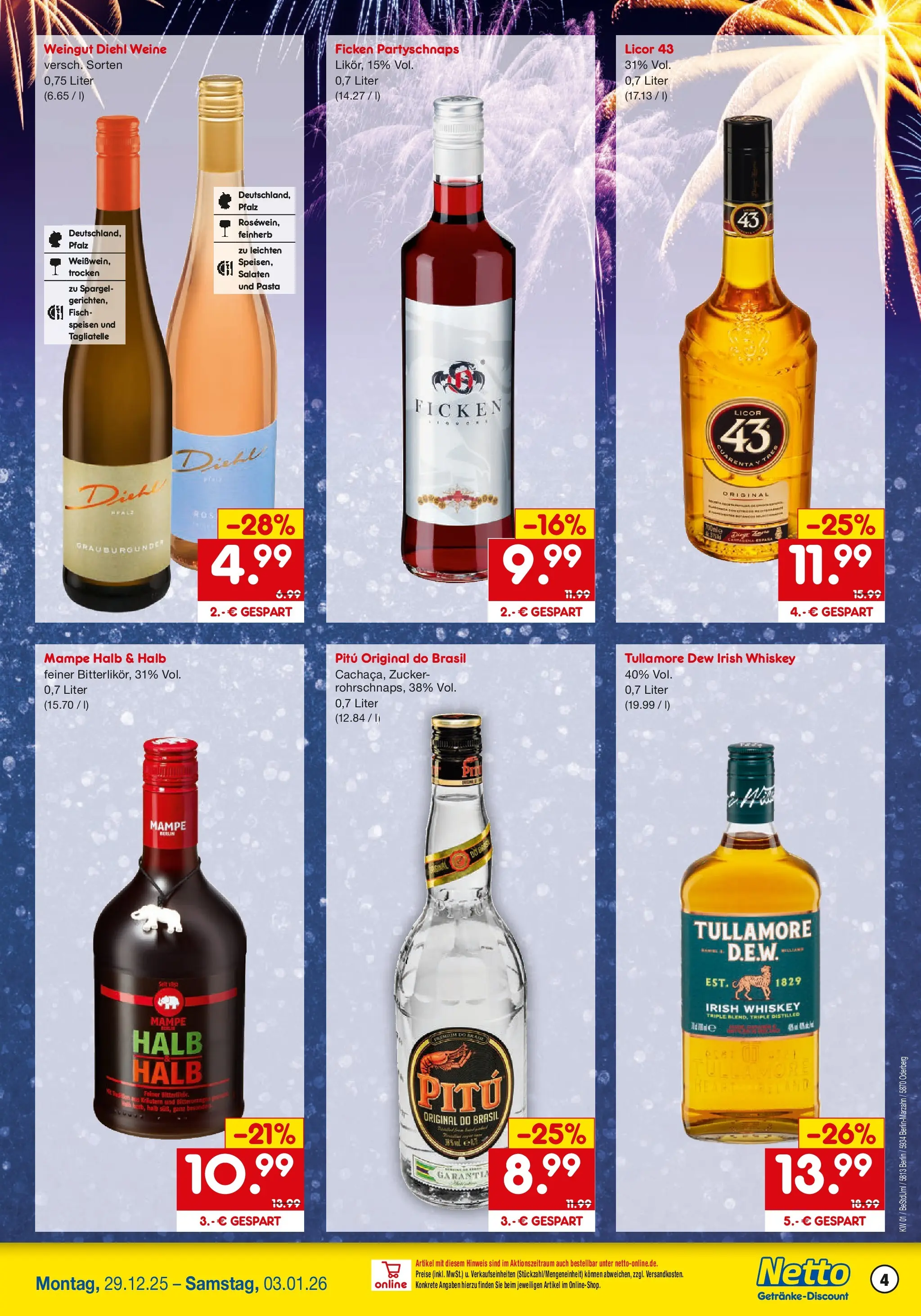 Netto Marken-Discount prospekt Berlin	 (ab 28.12.2025) » Angebote | Seite: 4 | Produkte: Spargel, Zucker, Pasta, Whiskey