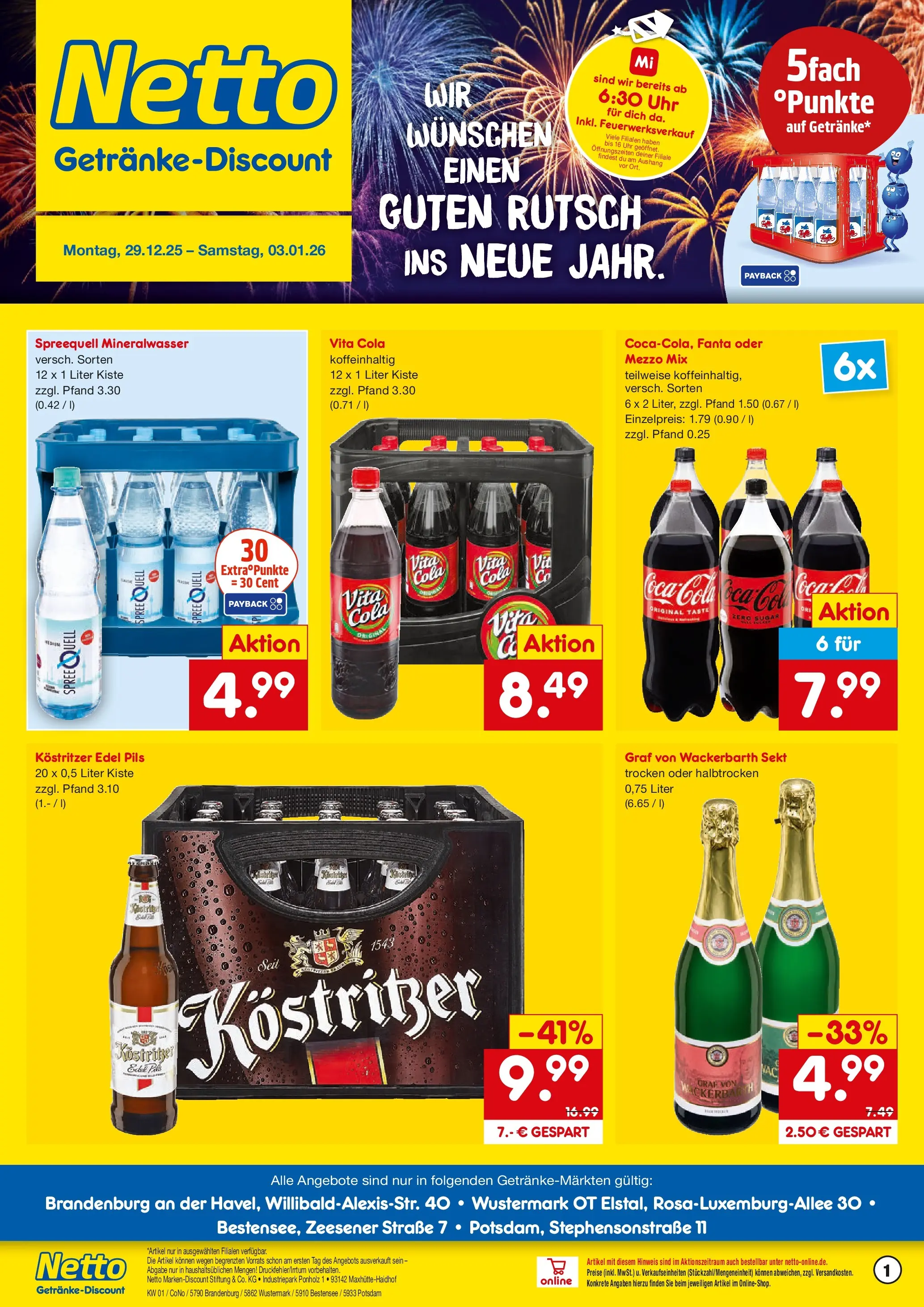 Netto Marken-Discount prospekt Potsdam	 (ab 28.12.2025) » Angebote | Seite: 1 | Produkte: Fanta, Cola, Kostritzer, Mineralwasser