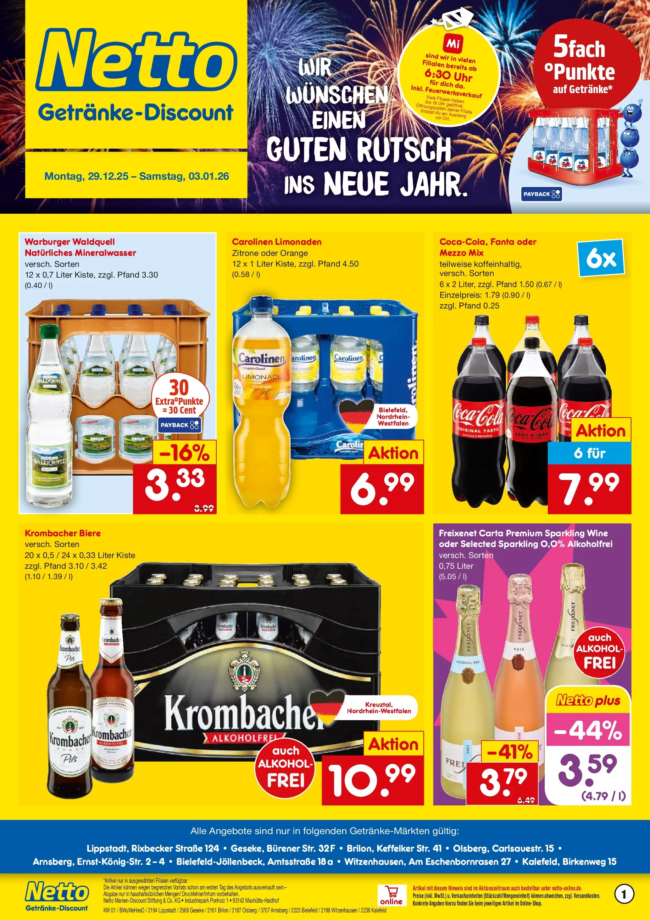Netto Marken-Discount prospekt Geseke	 (ab 28.12.2025) » Angebote | Seite: 1 | Produkte: Mezzo mix, Limonade, Zitrone, Krombacher
