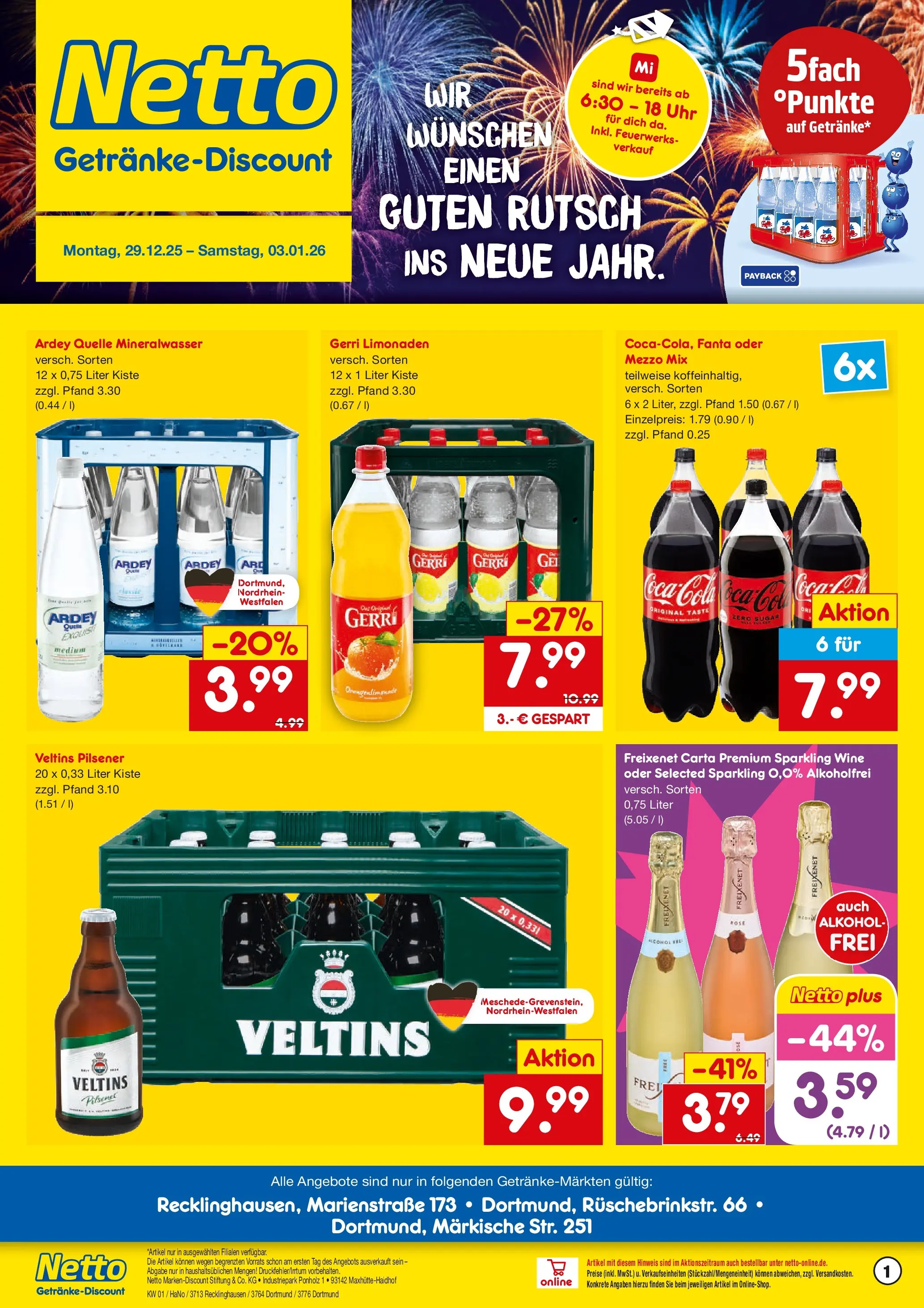 Netto Marken-Discount prospekt Recklinghausen	 (ab 28.12.2025) » Angebote | Seite: 1 | Produkte: Fanta, Freixenet, Mineralwasser, Veltins