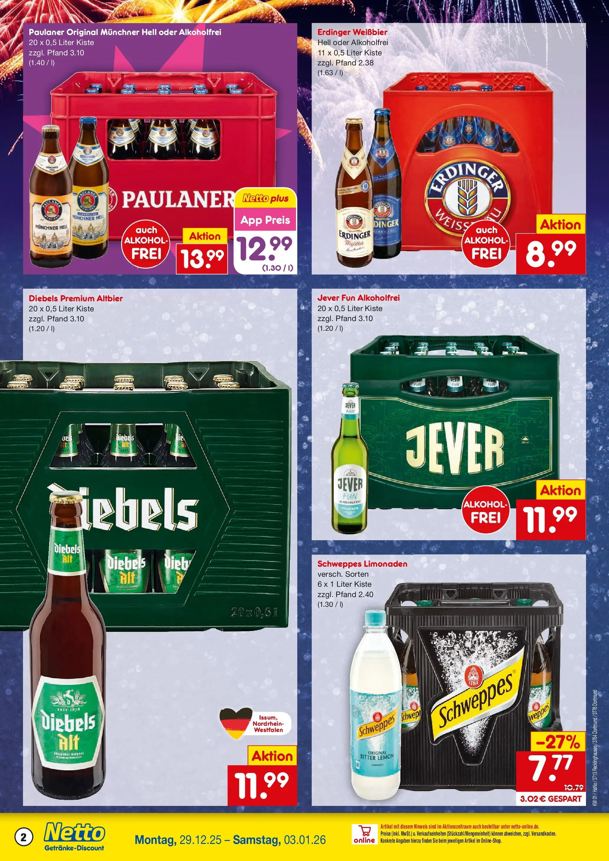 Netto Marken-Discount prospekt Recklinghausen	 (ab 28.12.2025) » Angebote | Seite: 2 | Produkte: Weißbier, Schweppes, Jever, Paulaner
