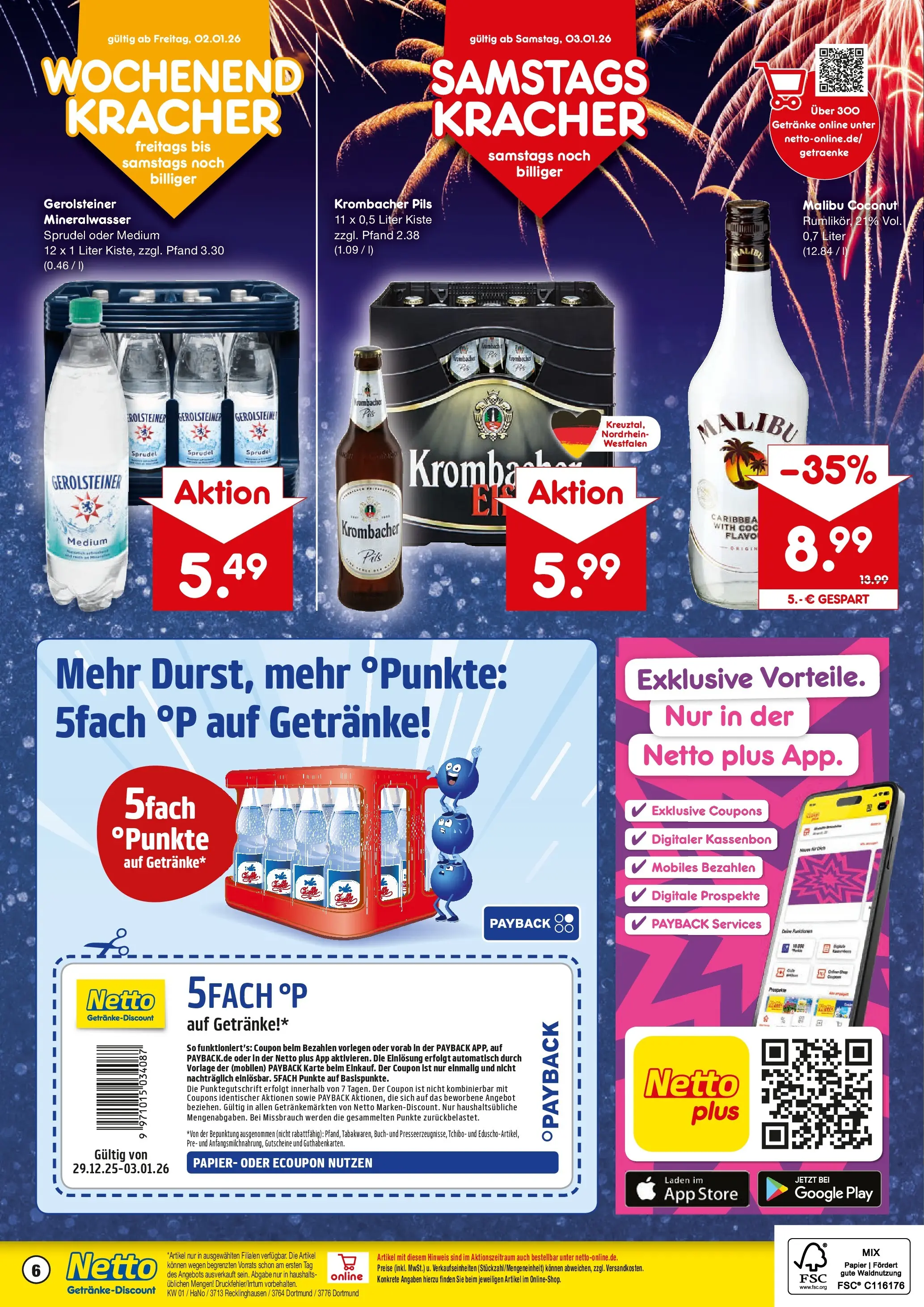Netto Marken-Discount prospekt Recklinghausen	 (ab 28.12.2025) » Angebote | Seite: 6 | Produkte: Pils, Mineralwasser, Krombacher, Gerolsteiner