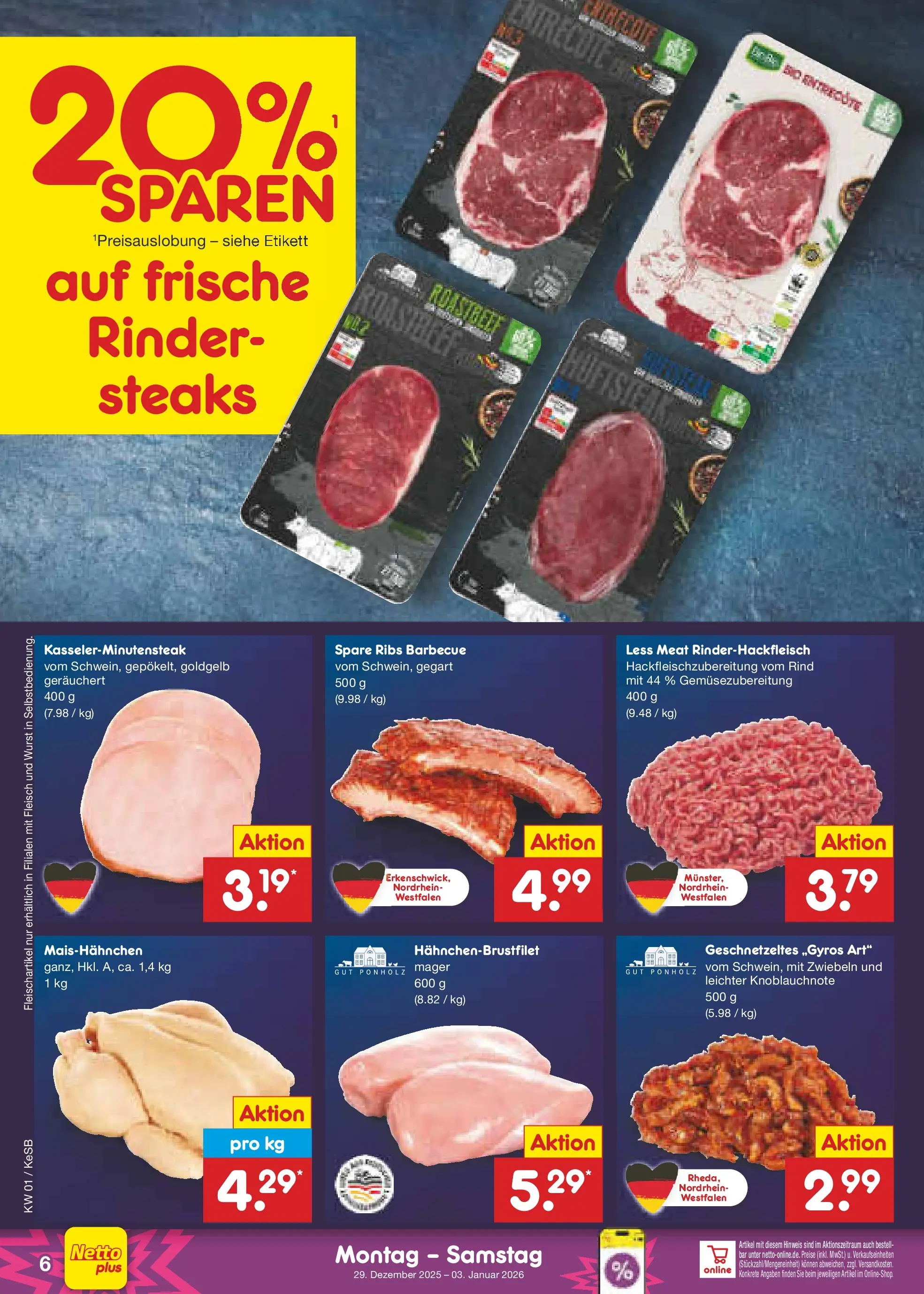 Netto Marken-Discount prospekt Kruft	 (ab 28.12.2025) » Angebote | Seite: 6 | Produkte: Spare ribs, Entrecote, Wurst, Fleisch