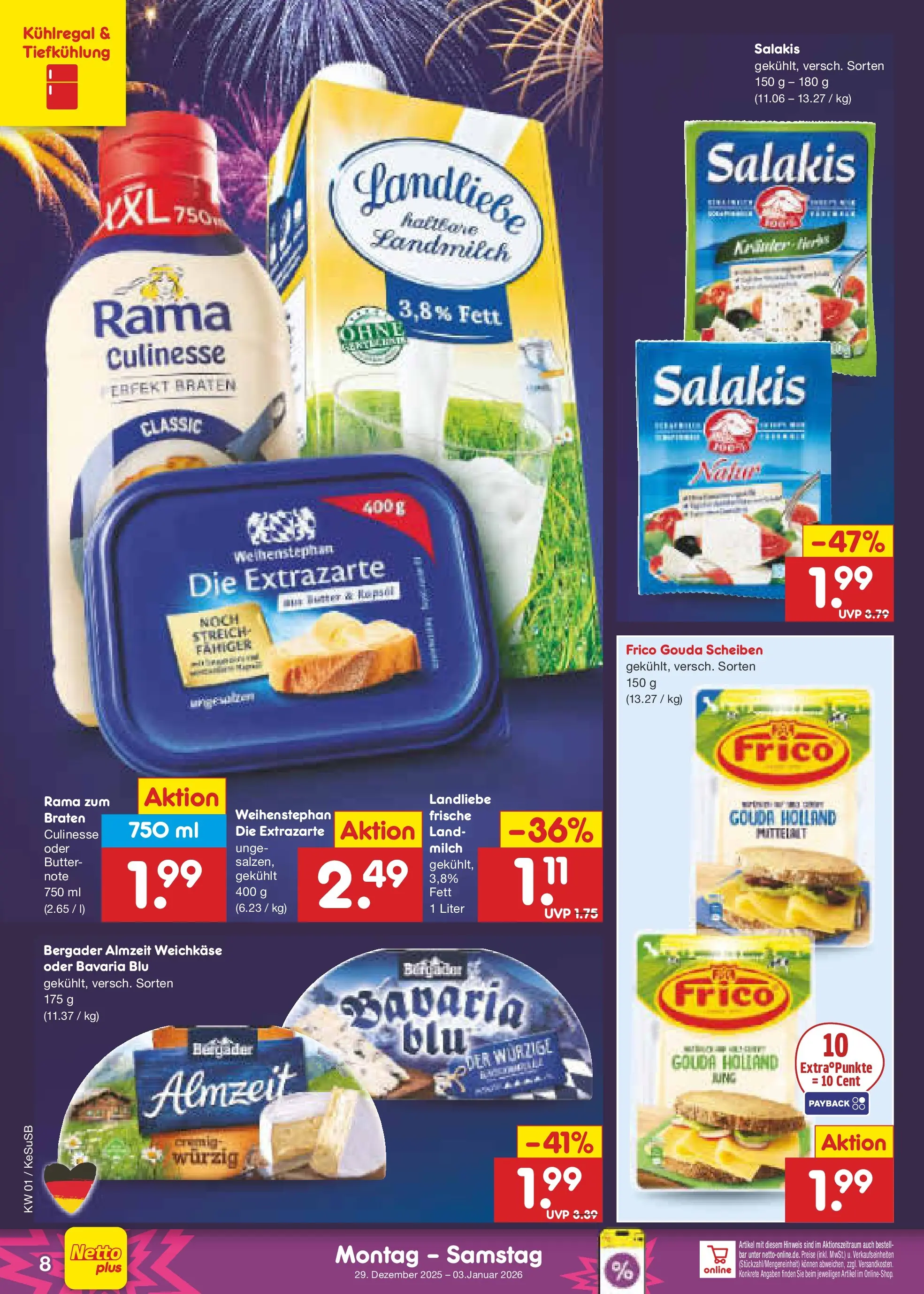Netto Marken-Discount prospekt Kruft	 (ab 28.12.2025) » Angebote | Seite: 8 | Produkte: Rama, Milch, Gouda, Salakis