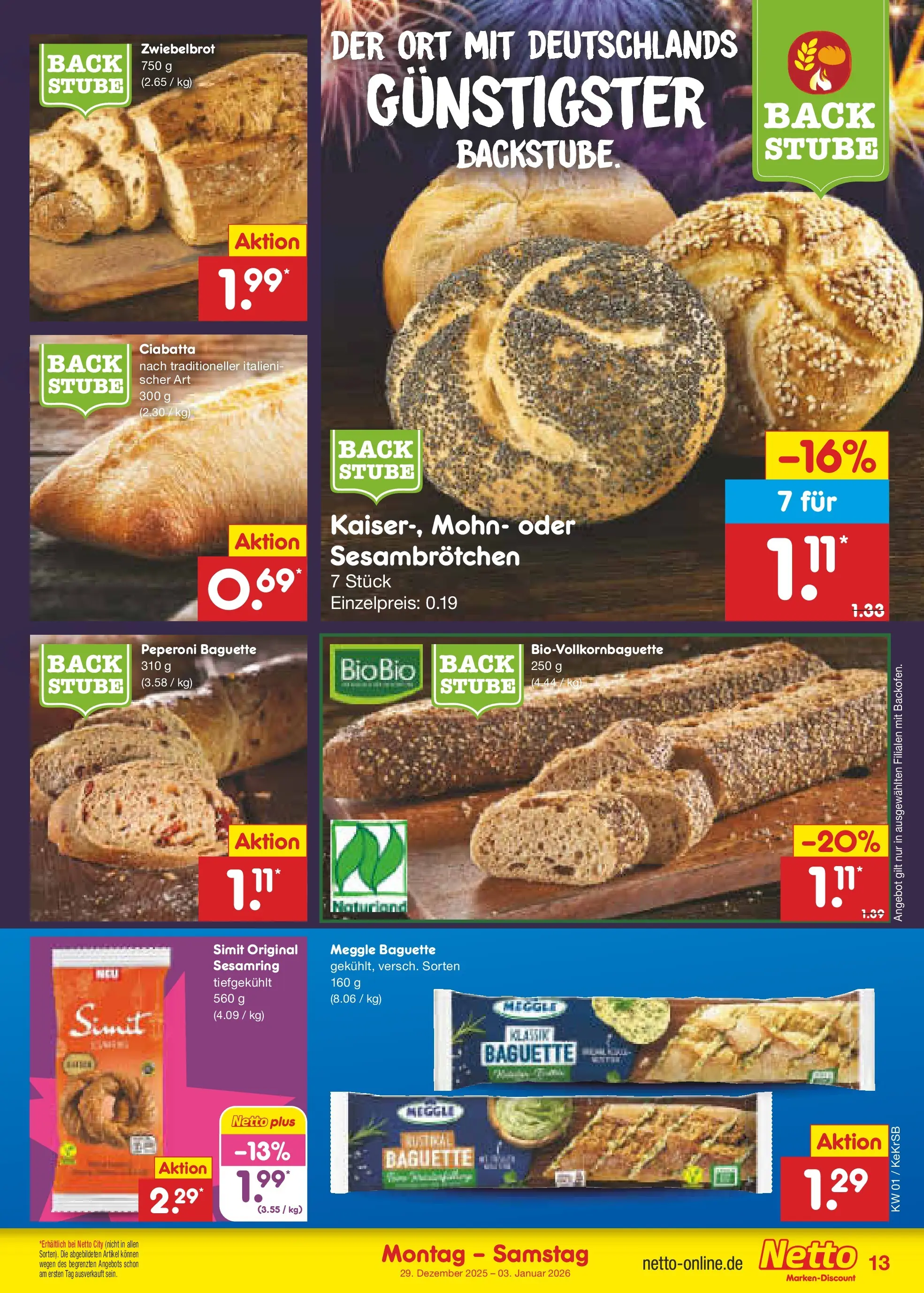 Netto Marken-Discount prospekt Kruft	 (ab 28.12.2025) » Angebote | Seite: 13 | Produkte: Baguette