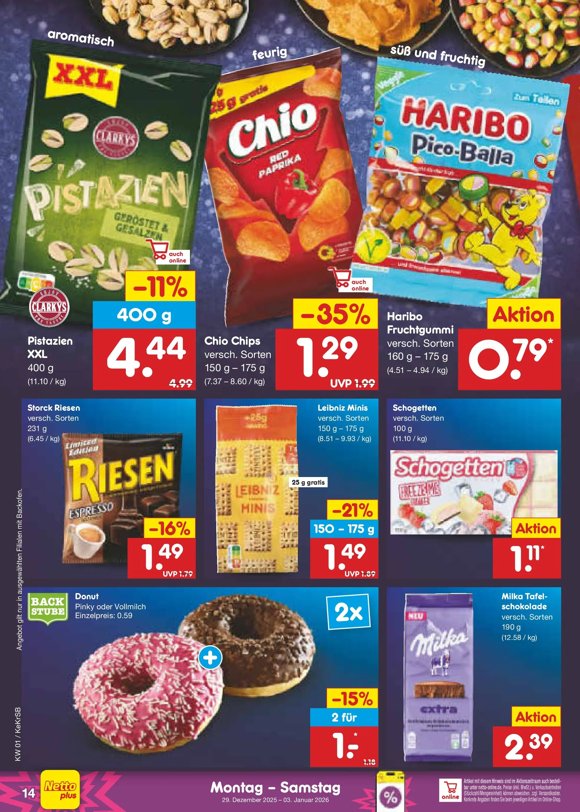 Netto Marken-Discount prospekt Kruft	 (ab 28.12.2025) » Angebote | Seite: 14 | Produkte: Haribo, Schokolade, Paprika, Chips