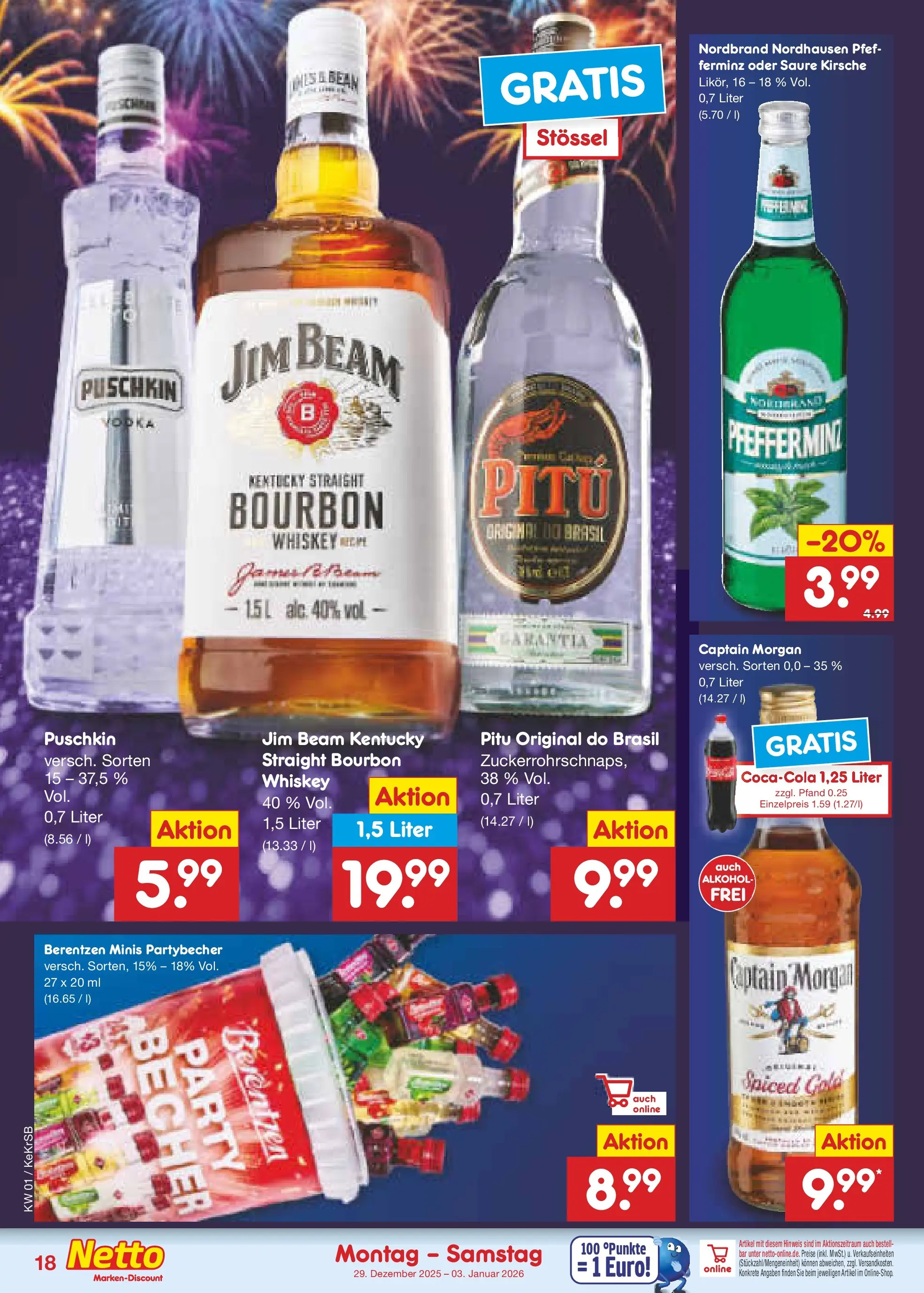 Netto Marken-Discount prospekt Kruft	 (ab 28.12.2025) » Angebote | Seite: 18 | Produkte: Captain morgan, Bourbon, Whiskey, Berentzen