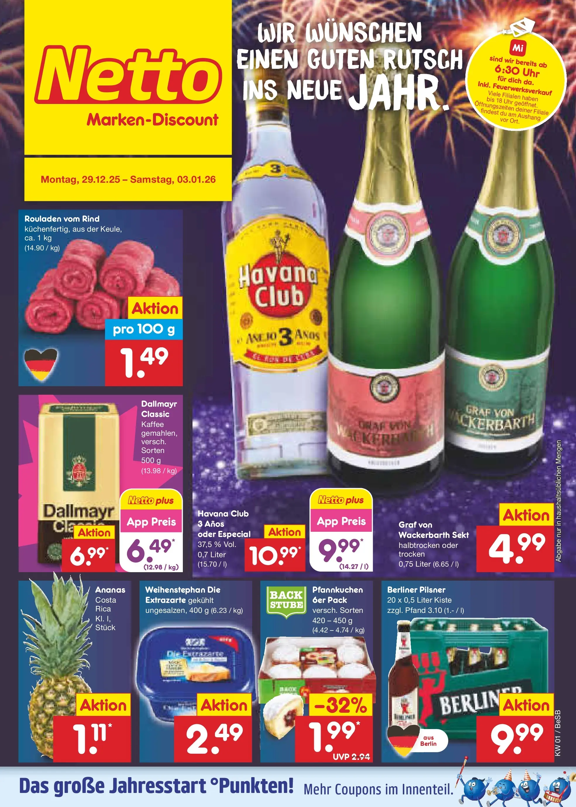 Netto Marken-Discount prospekt Kremmen	 (ab 28.12.2025) » Angebote | Seite: 1 | Produkte: Berliner, Havana club, Pfannkuchen, Berliner pilsner