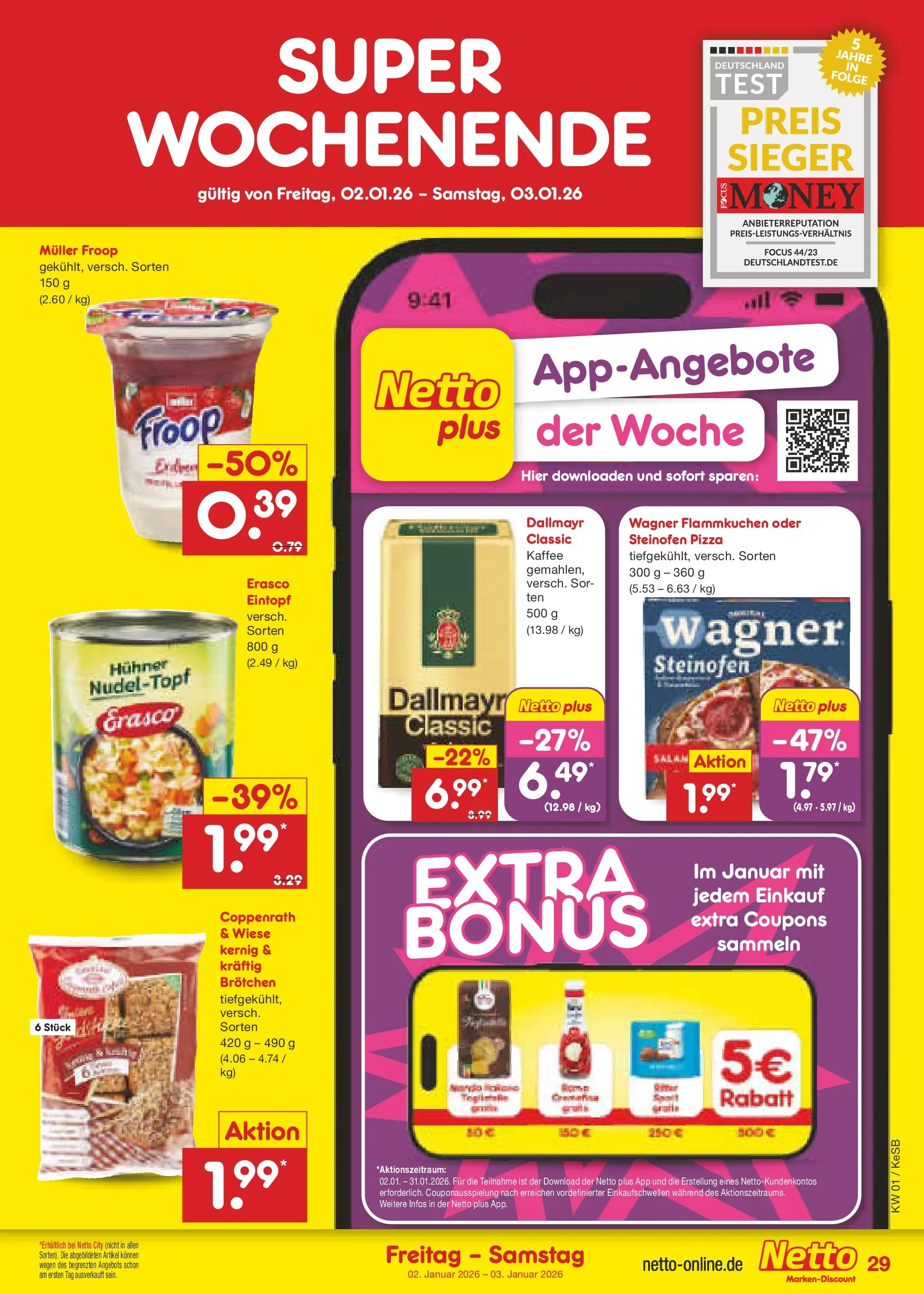 Netto Marken-Discount prospekt Kruft	 (ab 28.12.2025) » Angebote | Seite: 43 | Produkte: Froop, Kaffee, Pizza, Erasco