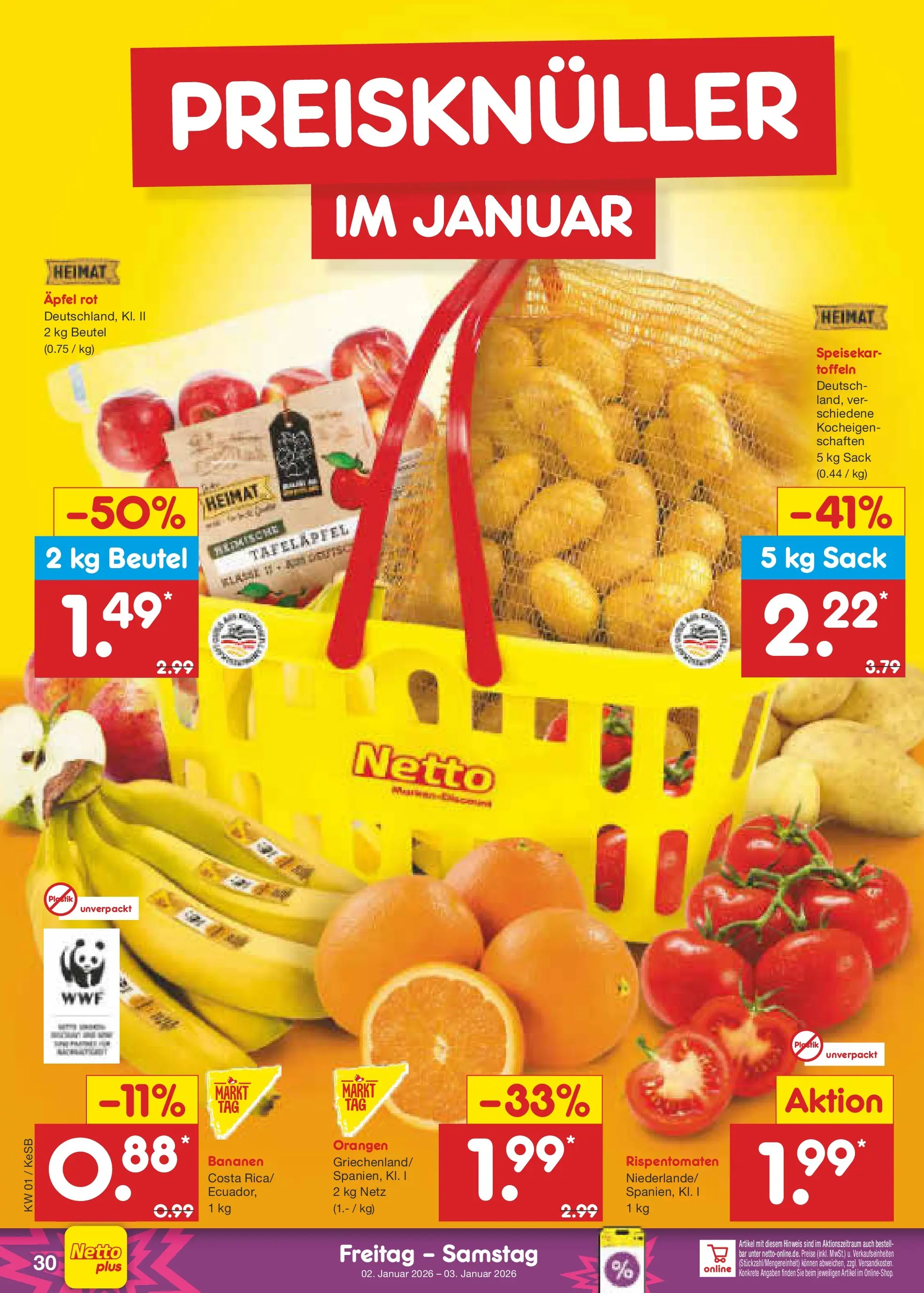 Netto Marken-Discount prospekt Kruft	 (ab 28.12.2025) » Angebote | Seite: 44 | Produkte: Äpfel, Bananen, Orangen