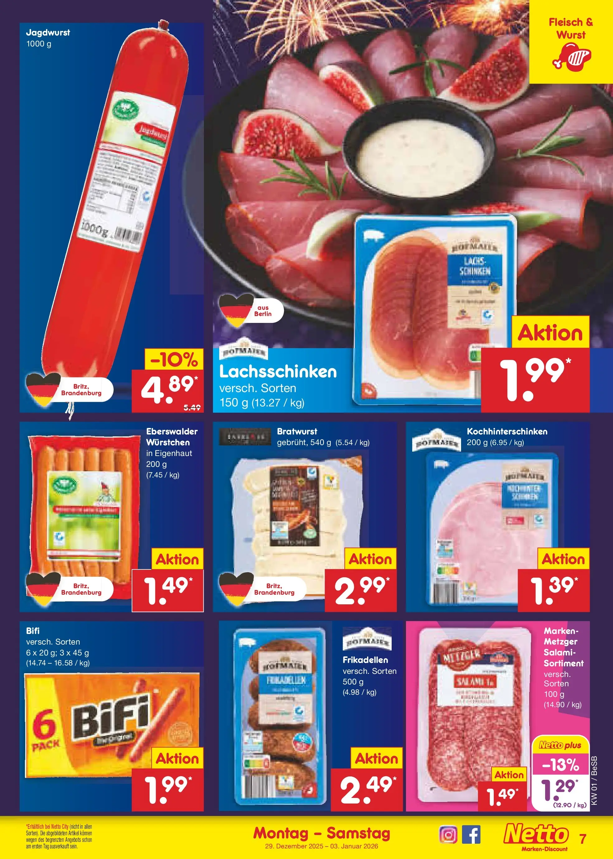 Netto Marken-Discount prospekt Kremmen	 (ab 28.12.2025) » Angebote | Seite: 7 | Produkte: Lachs, Salami, Schinken, Fleisch