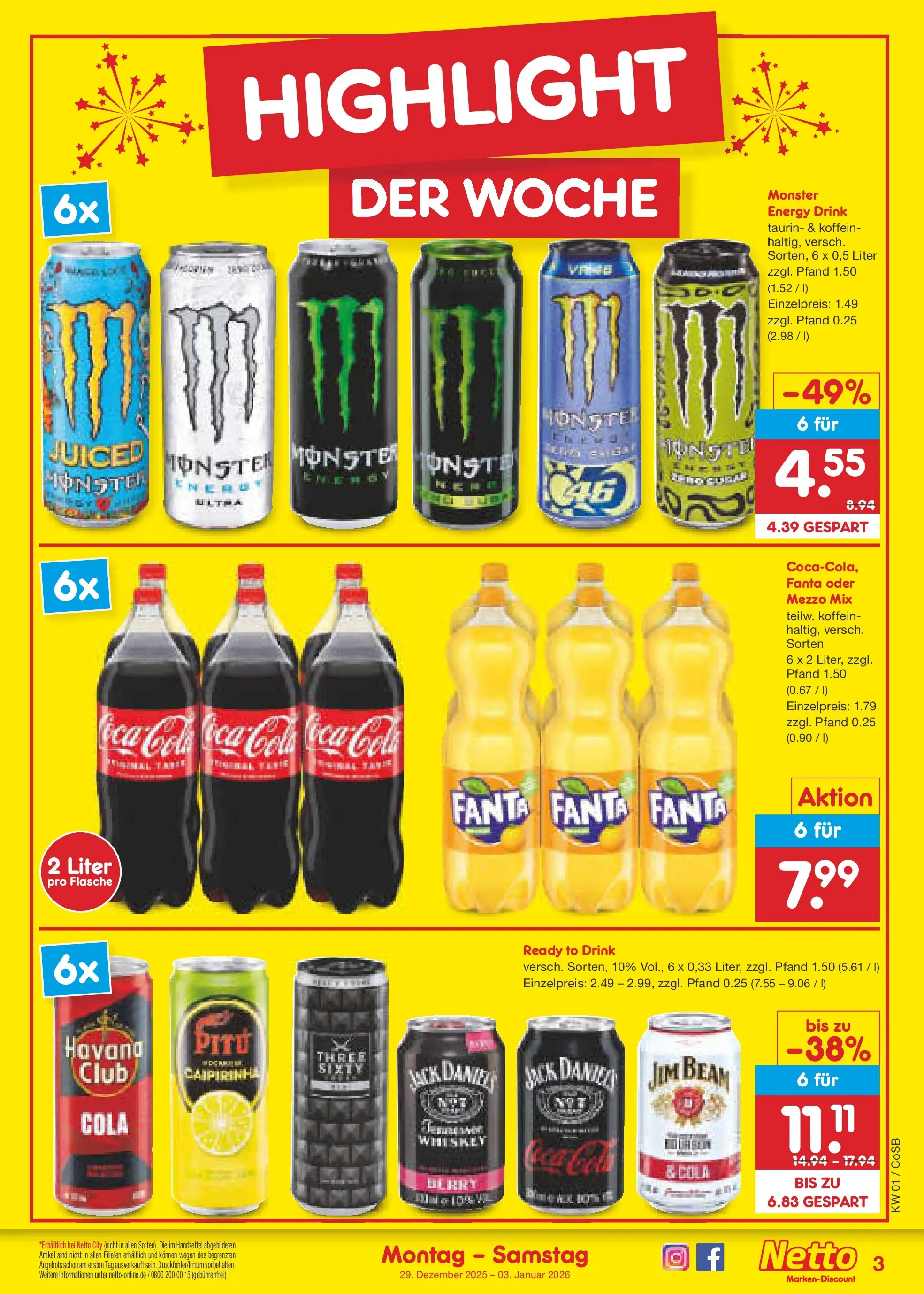 Netto Marken-Discount prospekt Bitterfeld-Wolfen	 (ab 28.12.2025) » Angebote | Seite: 3 | Produkte: Coca cola, Cola, Monster, Whiskey