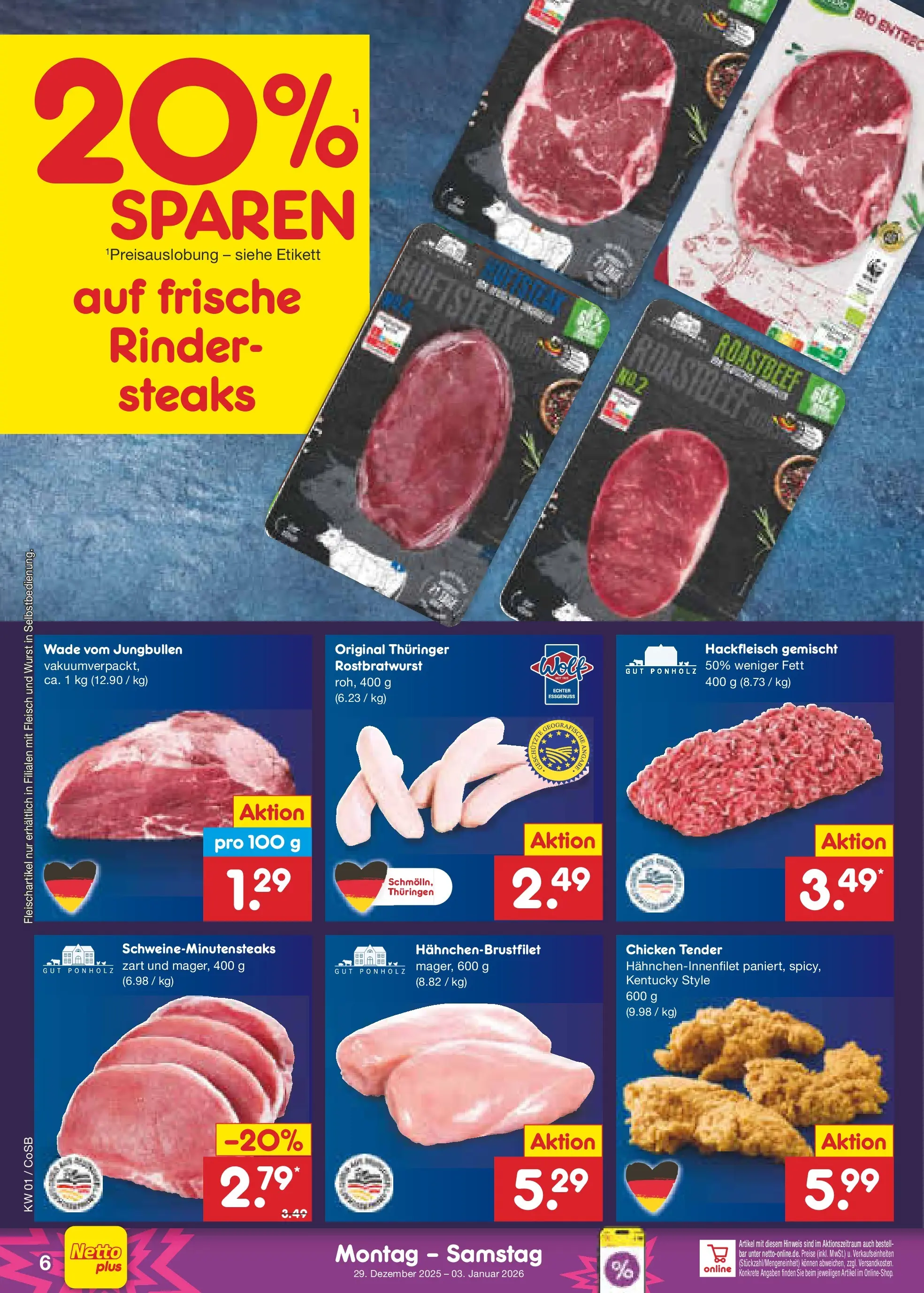 Netto Marken-Discount prospekt Bitterfeld-Wolfen	 (ab 28.12.2025) » Angebote | Seite: 6 | Produkte: Roastbeef, Wurst, Fleisch, Hackfleisch