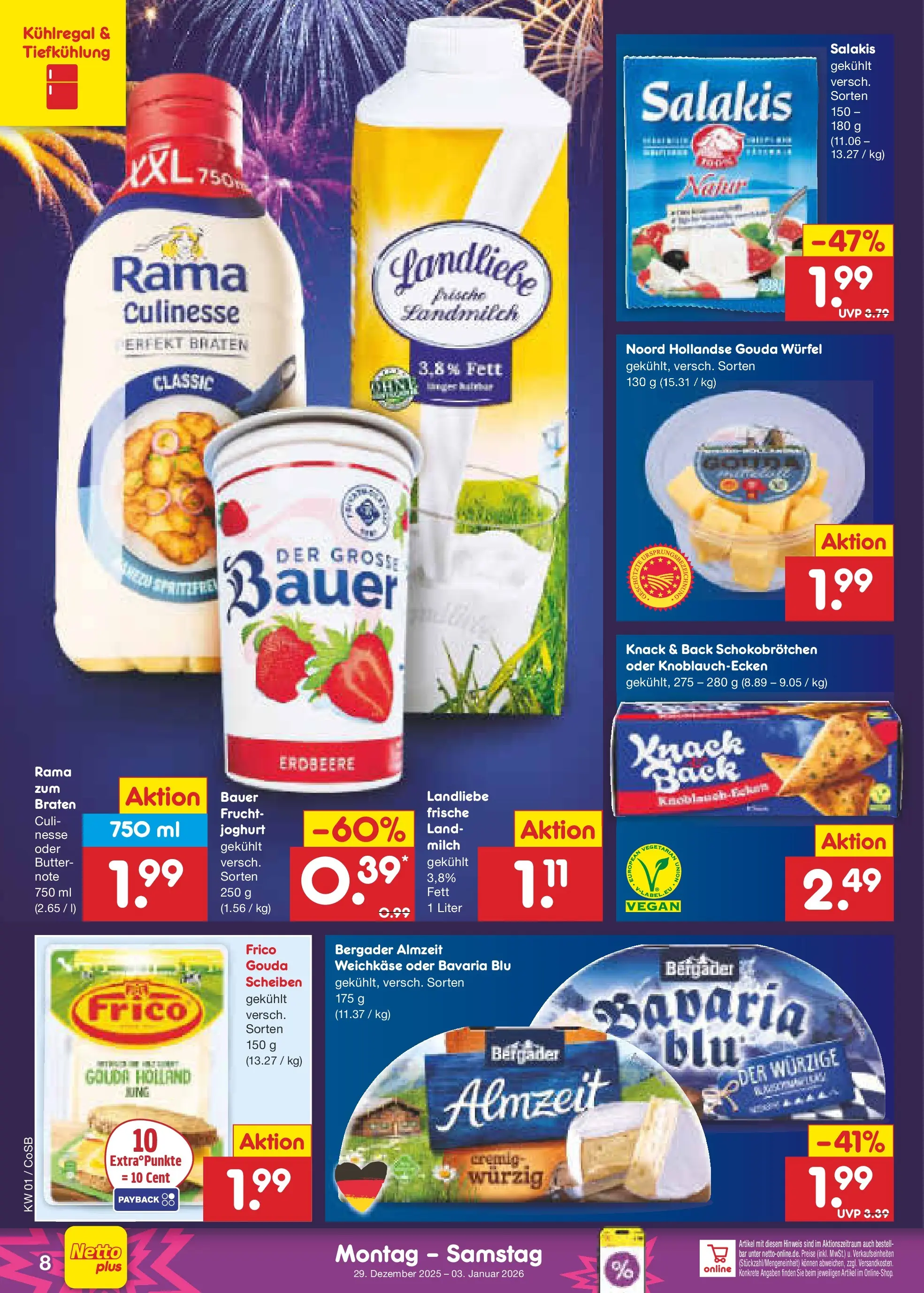 Netto Marken-Discount prospekt Bitterfeld-Wolfen	 (ab 28.12.2025) » Angebote | Seite: 8 | Produkte: Milch, Butter, Joghurt, Salakis