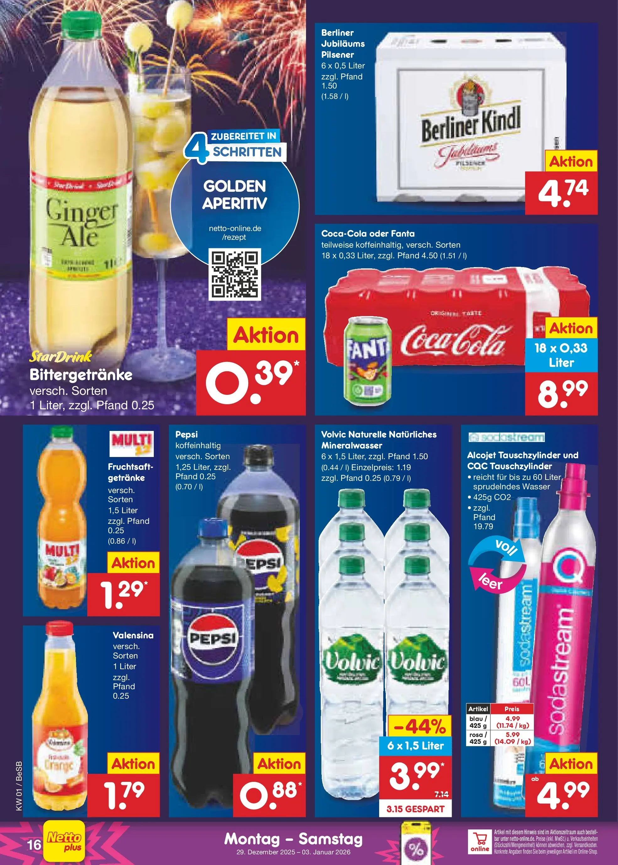 Netto Marken-Discount prospekt Kremmen	 (ab 28.12.2025) » Angebote | Seite: 16 | Produkte: Berliner, Fanta, Wasser, Fruchtsaft
