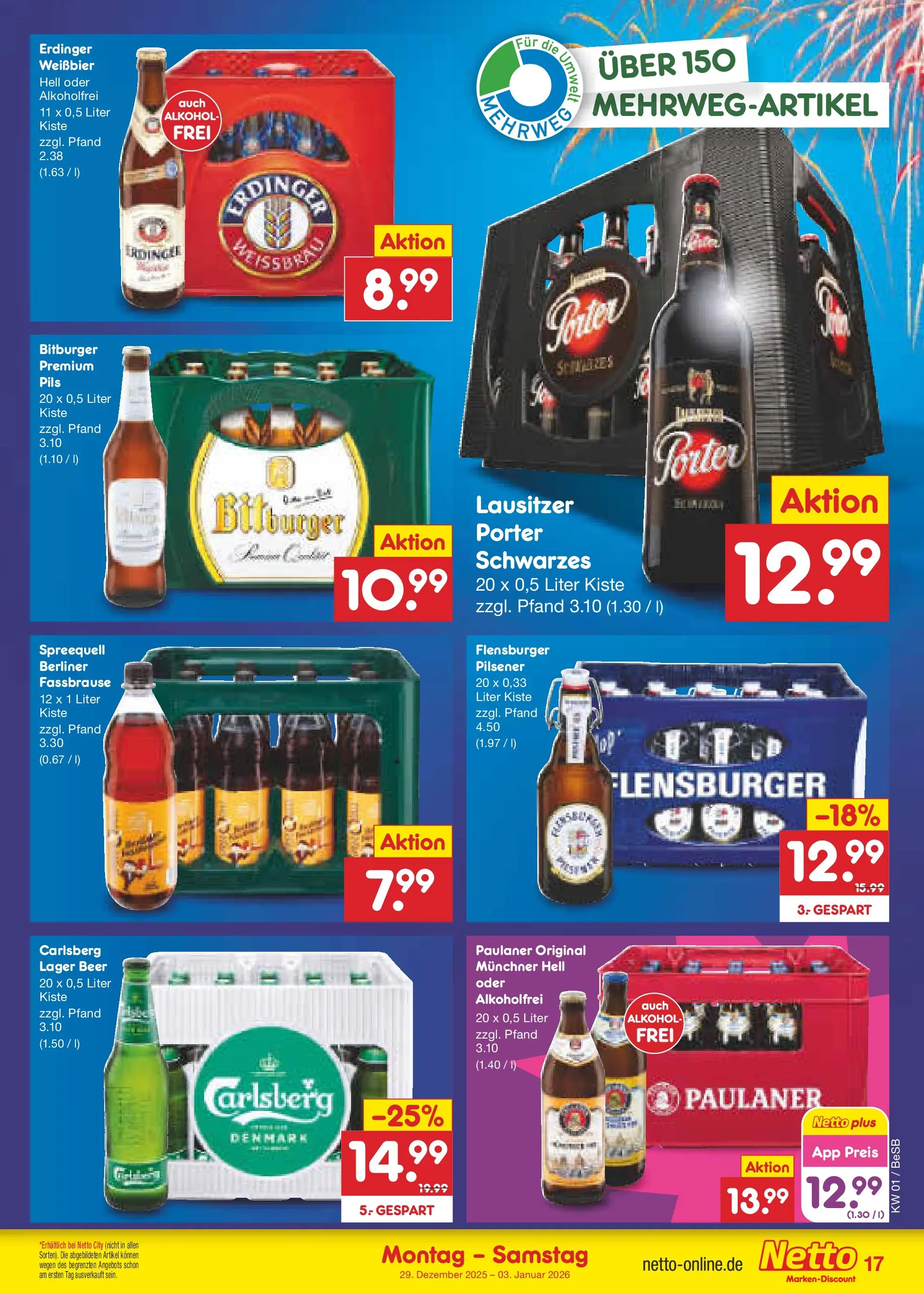 Netto Marken-Discount prospekt Kremmen	 (ab 28.12.2025) » Angebote | Seite: 17 | Produkte: Erdinger, Weißbier, Flensburger, Paulaner