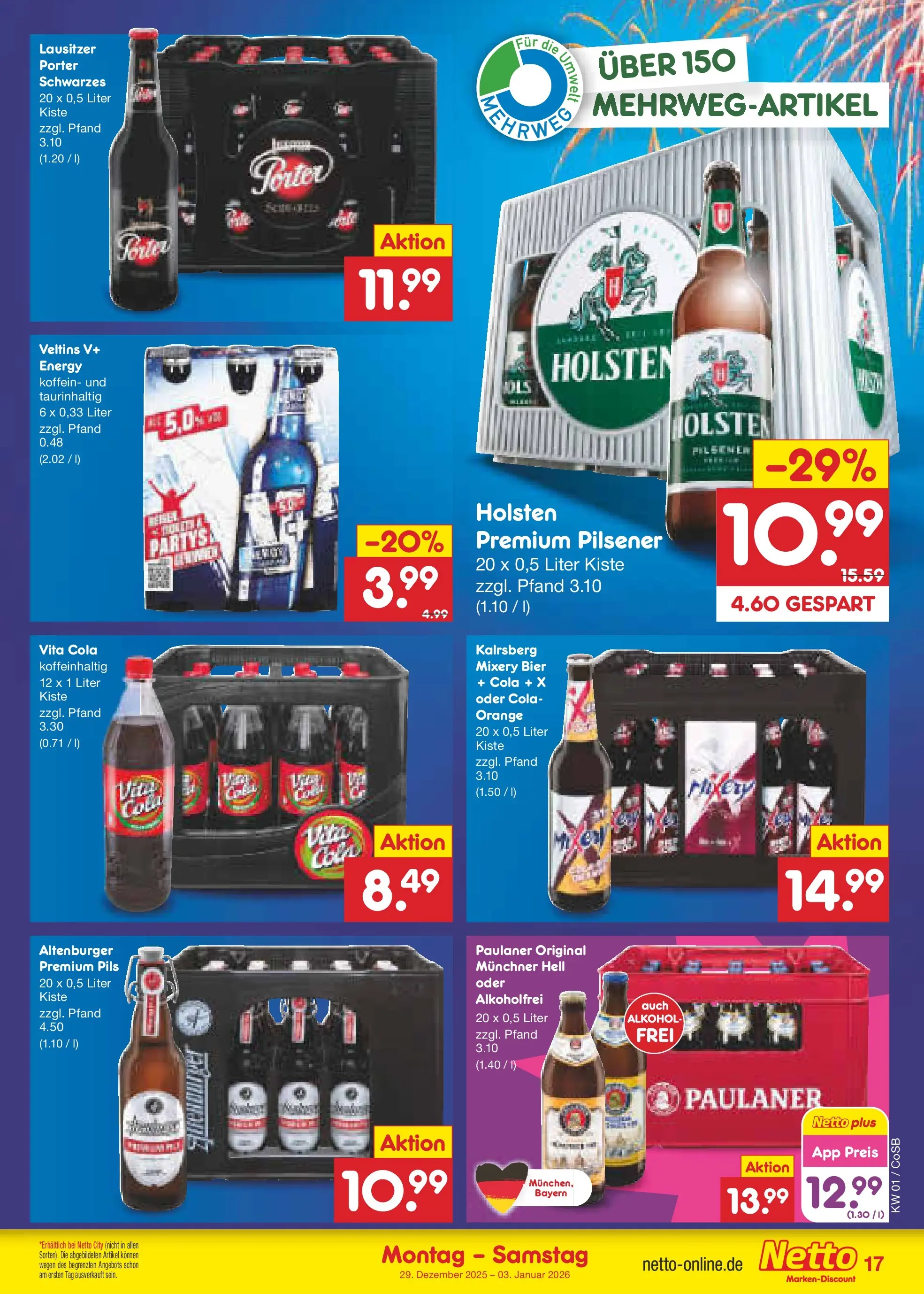 Netto Marken-Discount prospekt Bitterfeld-Wolfen	 (ab 28.12.2025) » Angebote | Seite: 17 | Produkte: Cola, Bier, Pils, Holsten
