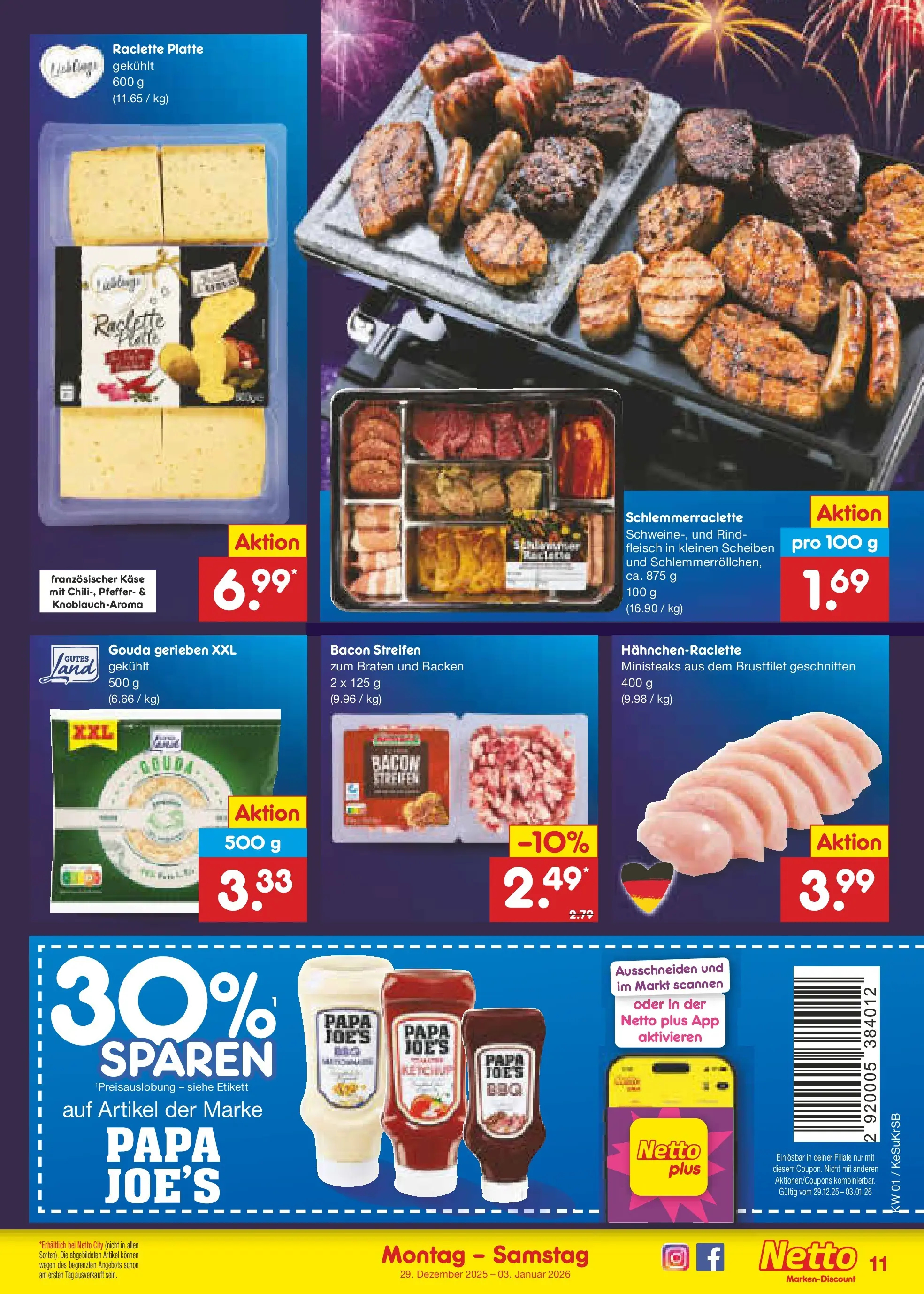 Netto Marken-Discount prospekt Kruft	 (ab 28.12.2025) » Angebote | Seite: 11 | Produkte: Käse, Gouda, Raclette, Fleisch