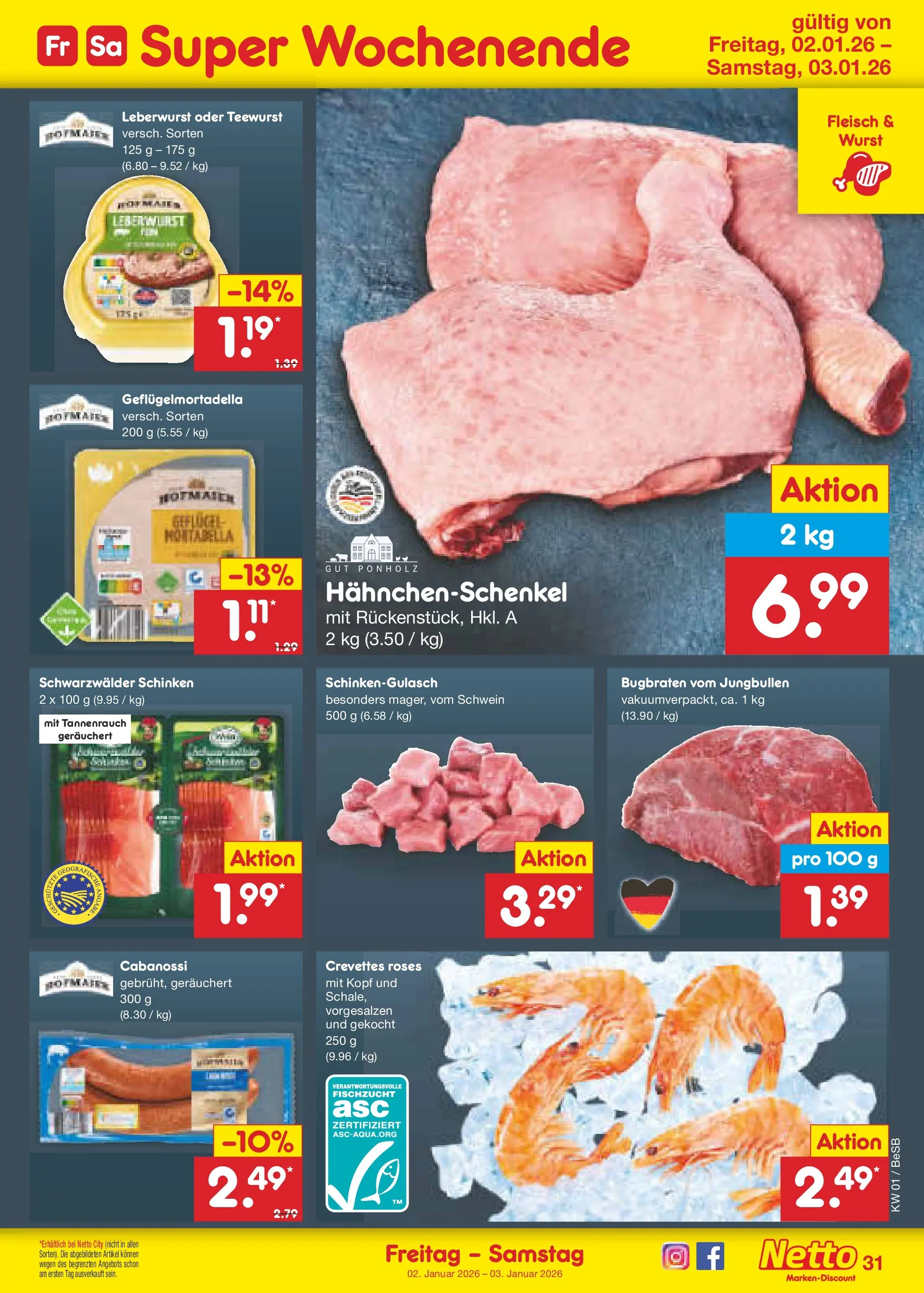 Netto Marken-Discount prospekt Kremmen	 (ab 28.12.2025) » Angebote | Seite: 45 | Produkte: Hahnchenschenkel, Wurst, Schinken, Fleisch