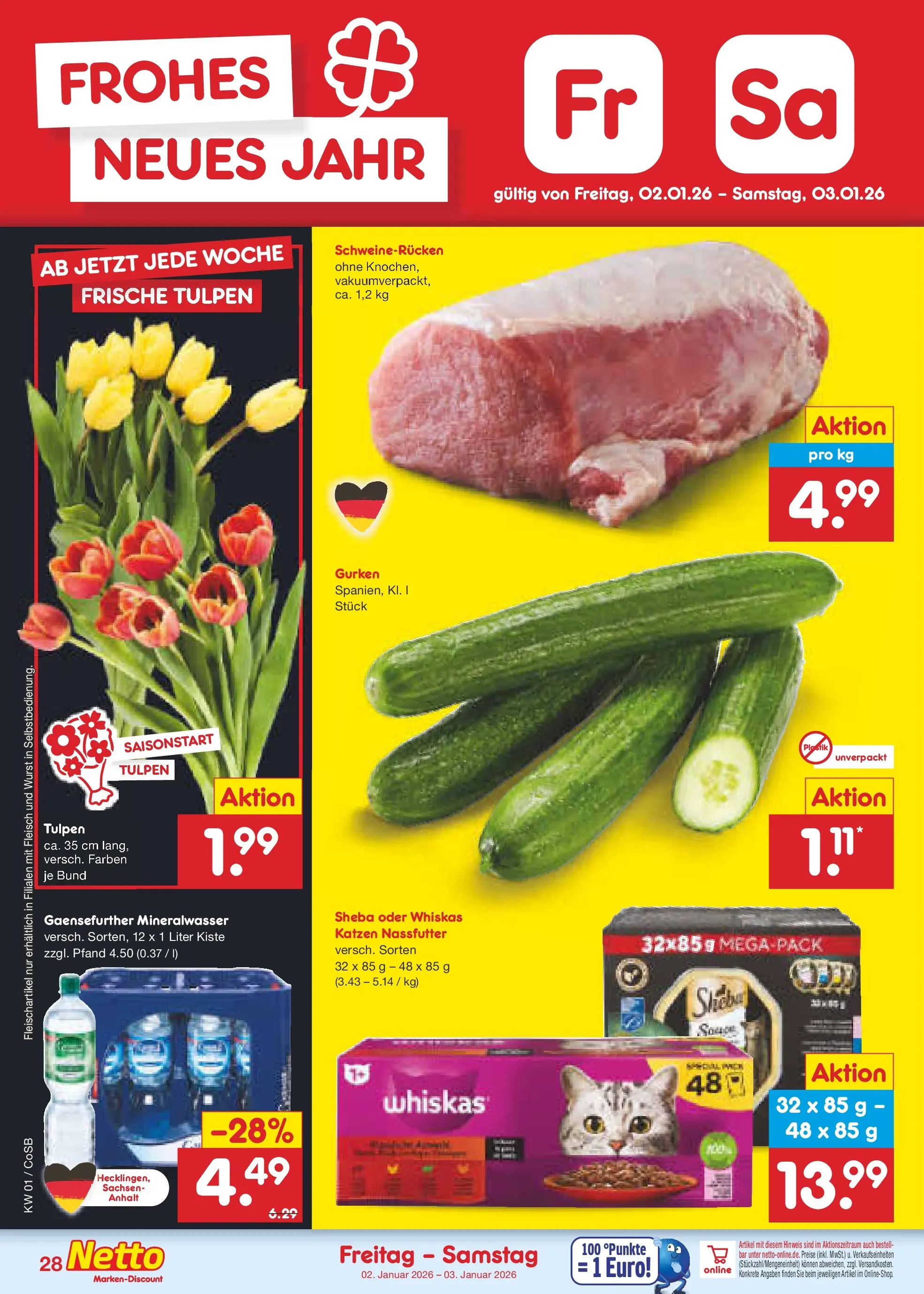 Netto Marken-Discount prospekt Bitterfeld-Wolfen	 (ab 28.12.2025) » Angebote | Seite: 42 | Produkte: Mineralwasser, Schweinerucken, Gurken, Whiskas