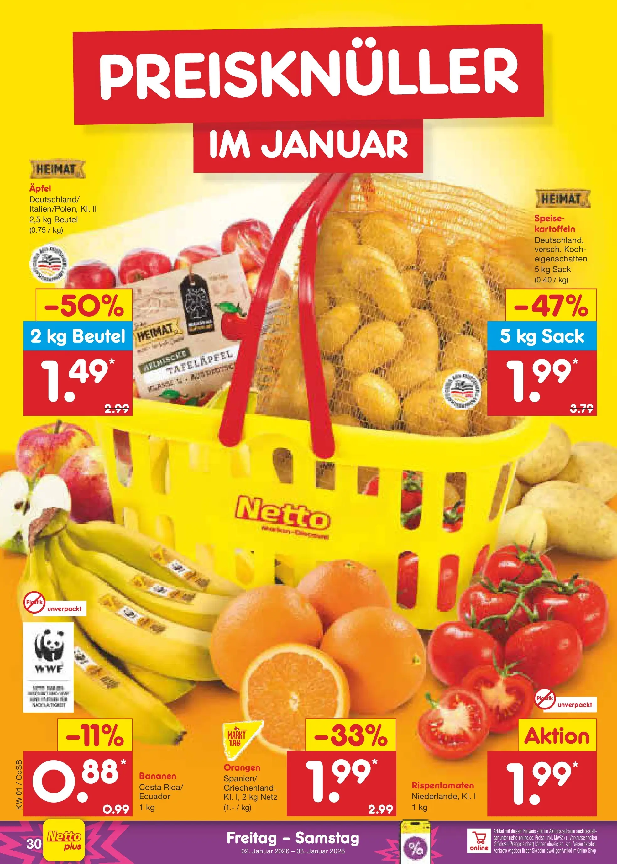 Netto Marken-Discount prospekt Bitterfeld-Wolfen	 (ab 28.12.2025) » Angebote | Seite: 44 | Produkte: Äpfel, Bananen, Orangen, Kartoffeln