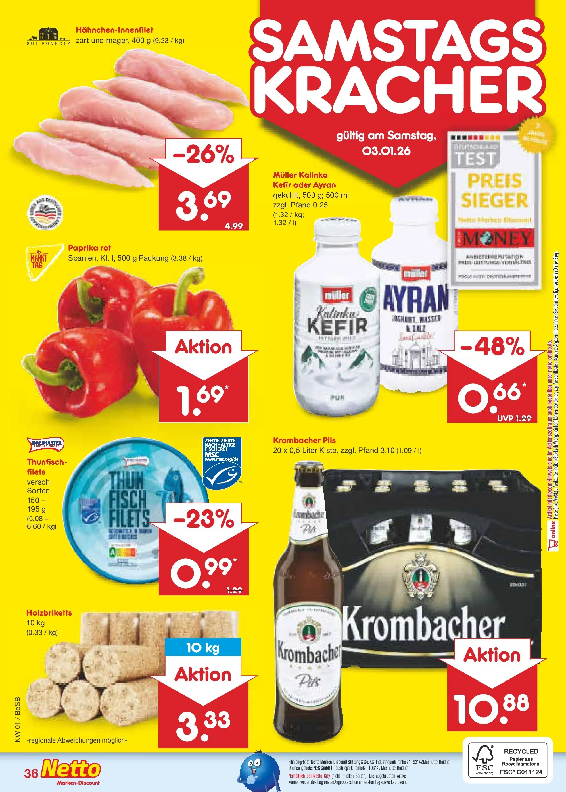 Netto Marken-Discount prospekt Kremmen	 (ab 28.12.2025) » Angebote | Seite: 50 | Produkte: Kefir, Thunfisch, Pils, Fisch
