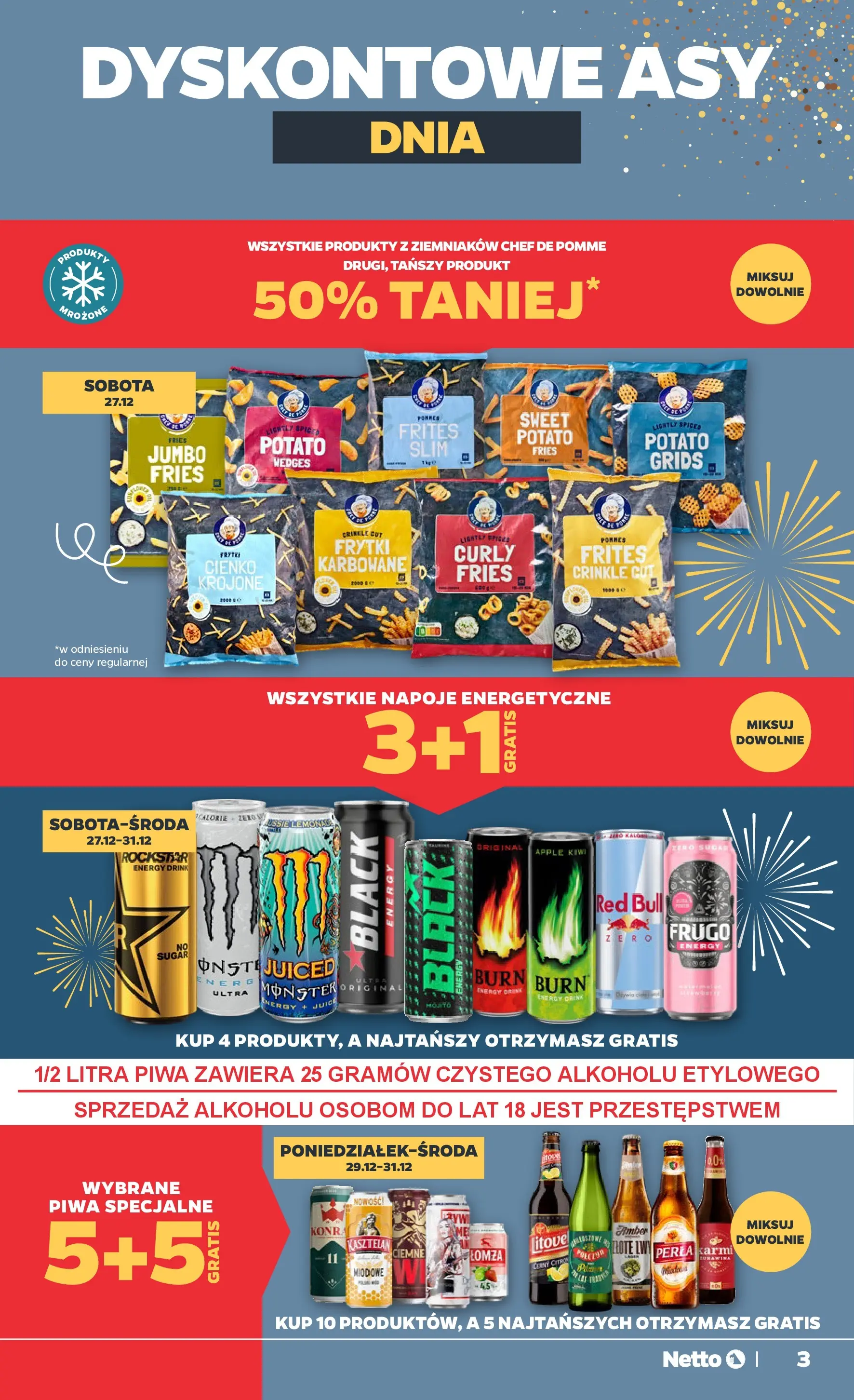 Netto - NETTO T01A ważne do 3.01.2026 od 26.12.2025 - Aktualne promocje | Strona: 3 | Produkty: Red bull, Napoje, Frytki, Kiwi